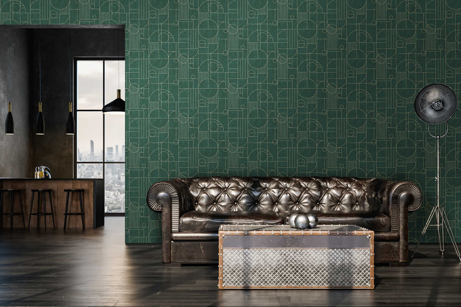             Tile look wallpaper art deco design marbled - green, metallic
        
