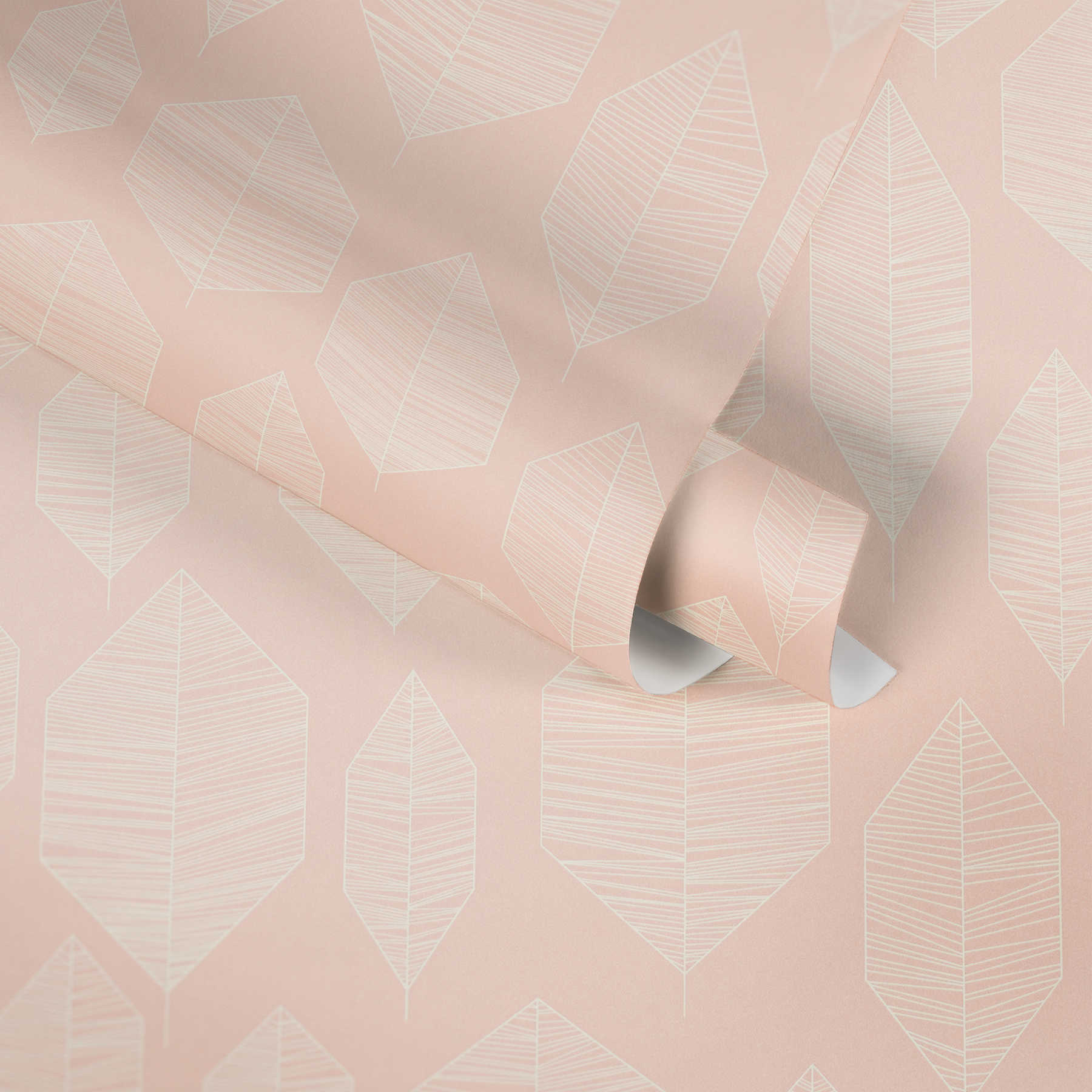             Scandinavisch design behang met bladeren patroon - roze
        