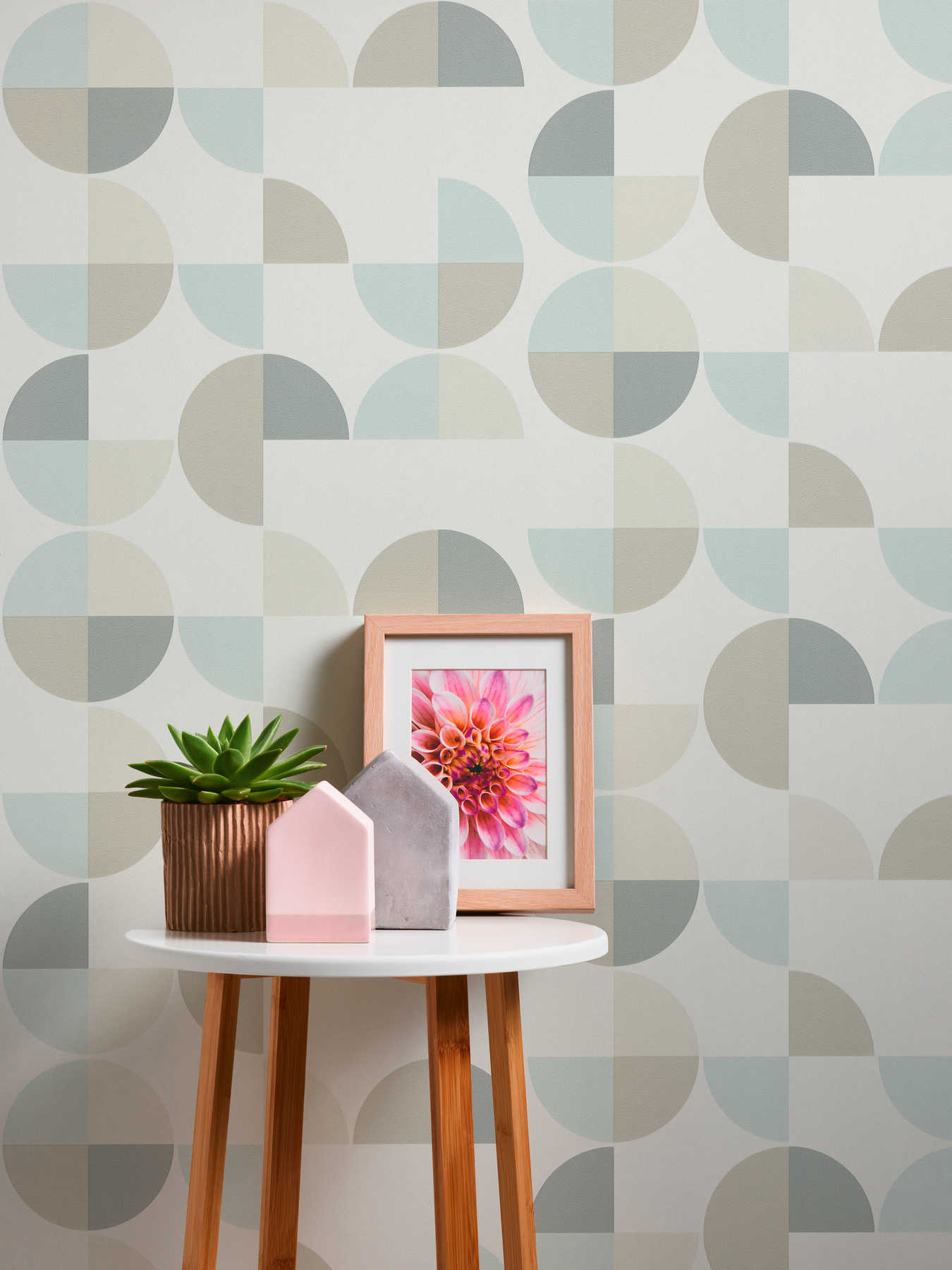             Scandinavian style geometric pattern wallpaper - blue, grey, beige
        