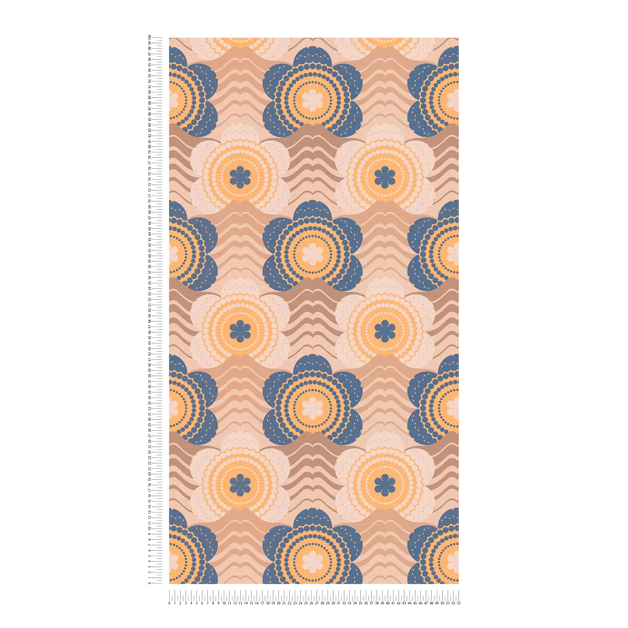             papier peint en papier légèrement structuré avec motifs de vagues et de fleurs - beige, marron, bleu
        