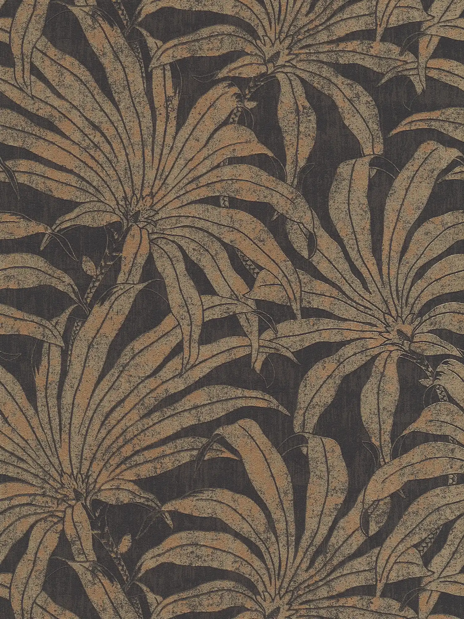 Elegant pattern wallpaper with jungle flower design - black, gold, bronze
