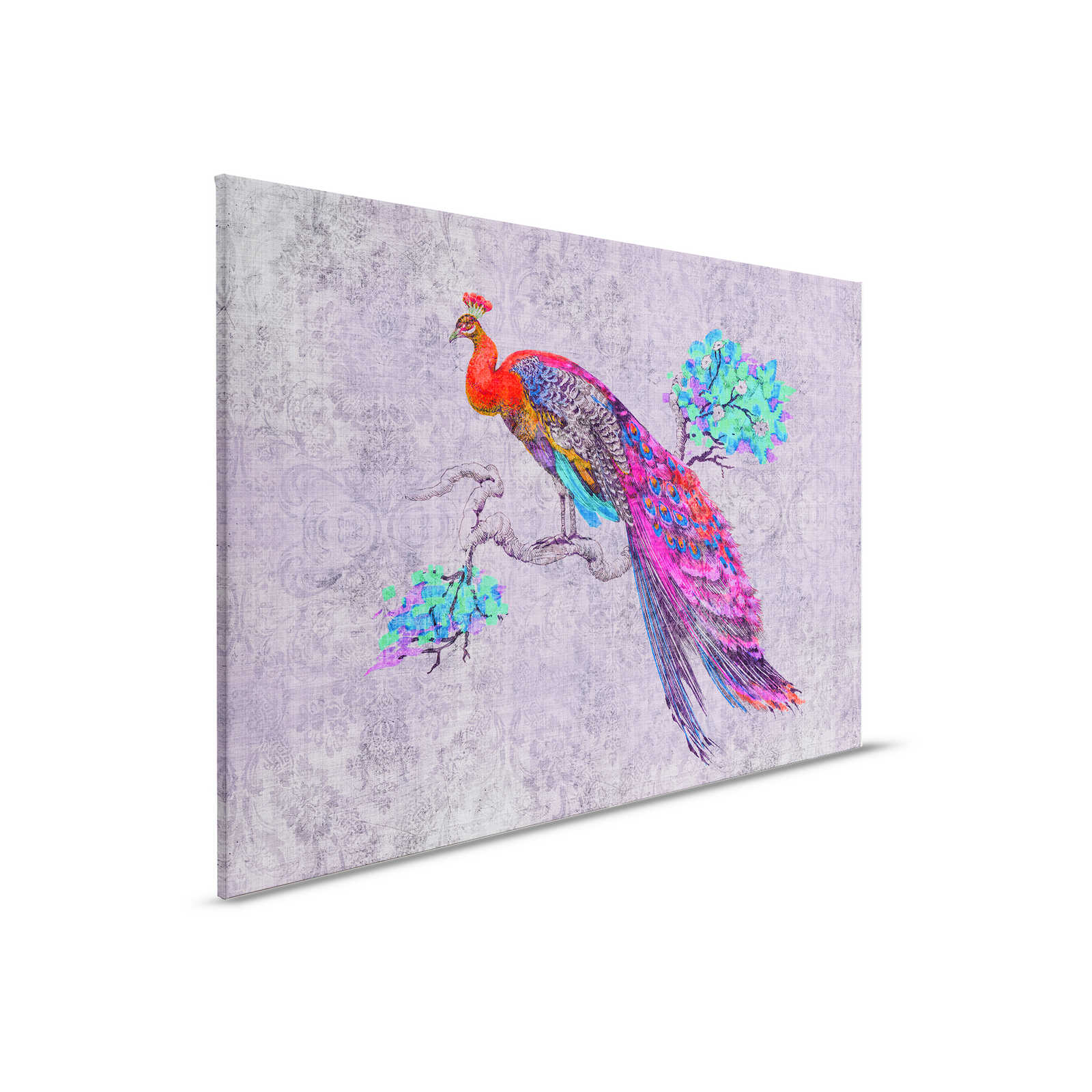 Peacock 3 - Tableau toile avec paon coloré - structure lin naturel - 0,90 m x 0,60 m
