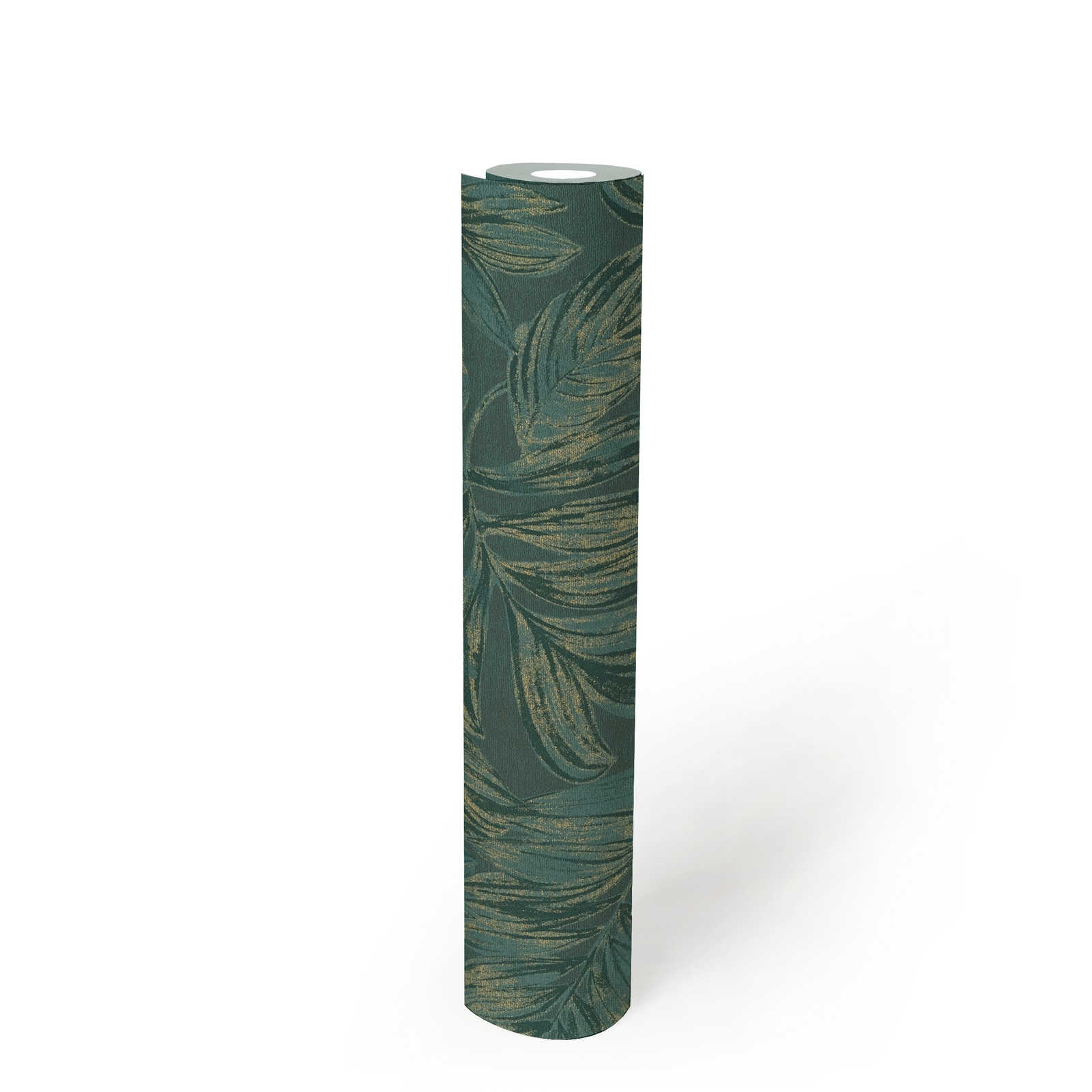             papier peint en papier intissé floral avec motif de feuilles avec détails dorés - vert, or
        