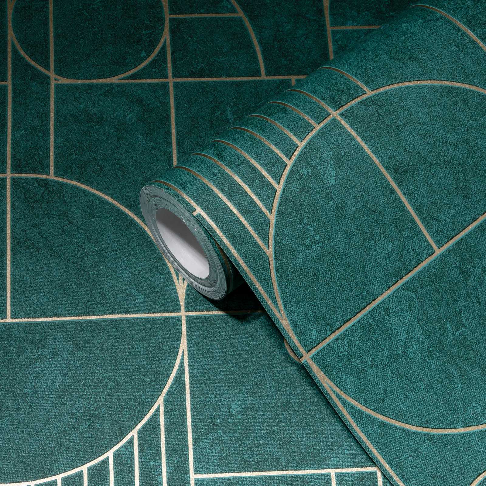             Tile look wallpaper art deco design marbled - green, metallic
        
