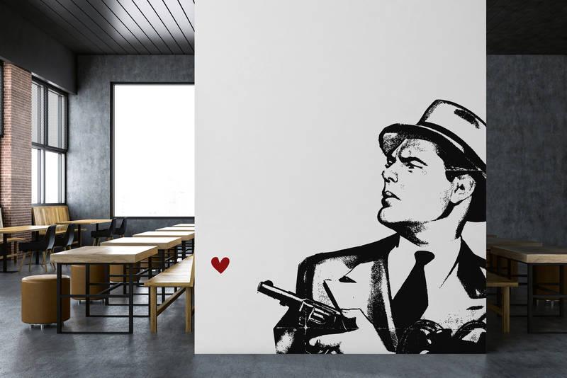             Black and white retro style gangster mural
        