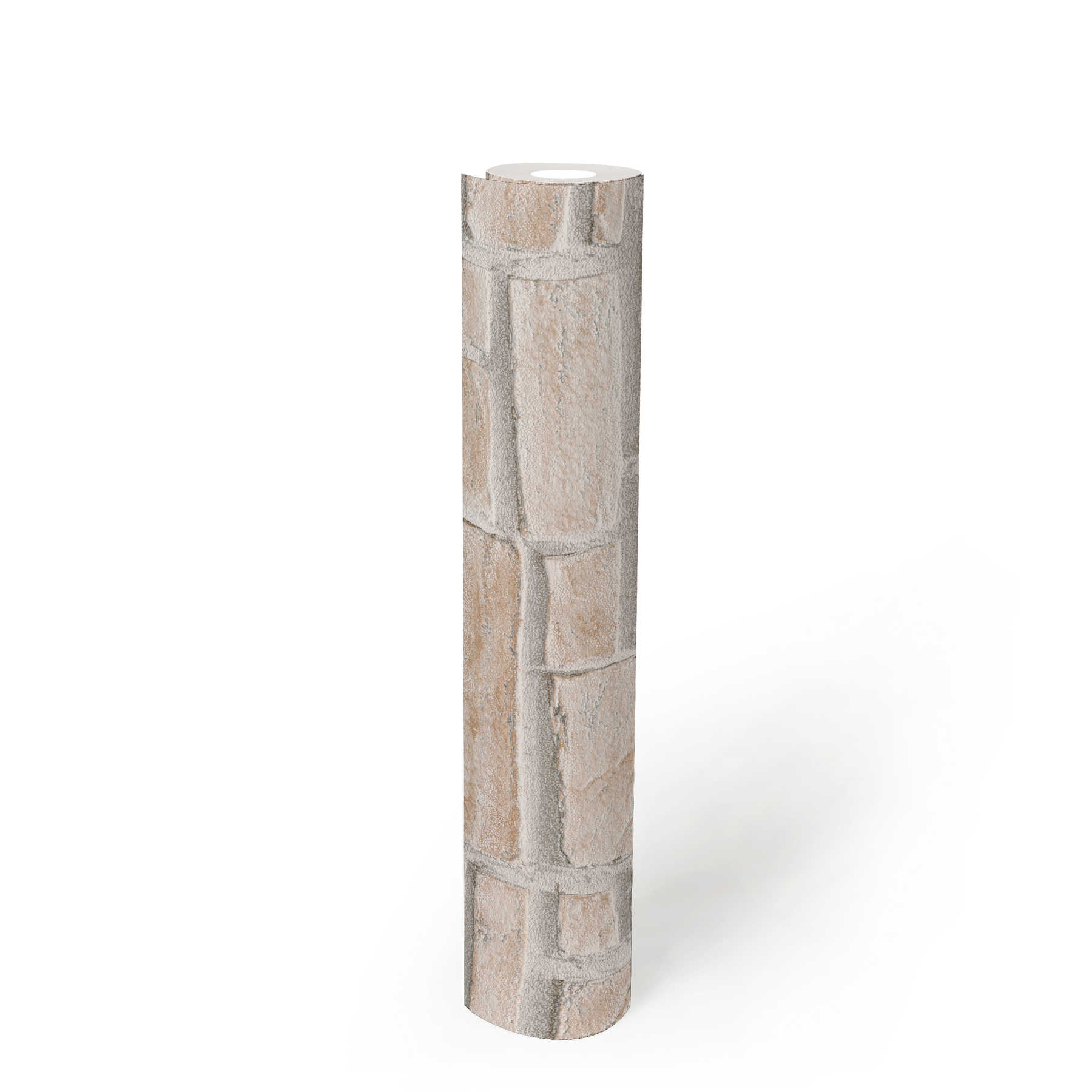             Carta da parati effetto pietra 3D con mattoni chiari - beige
        
