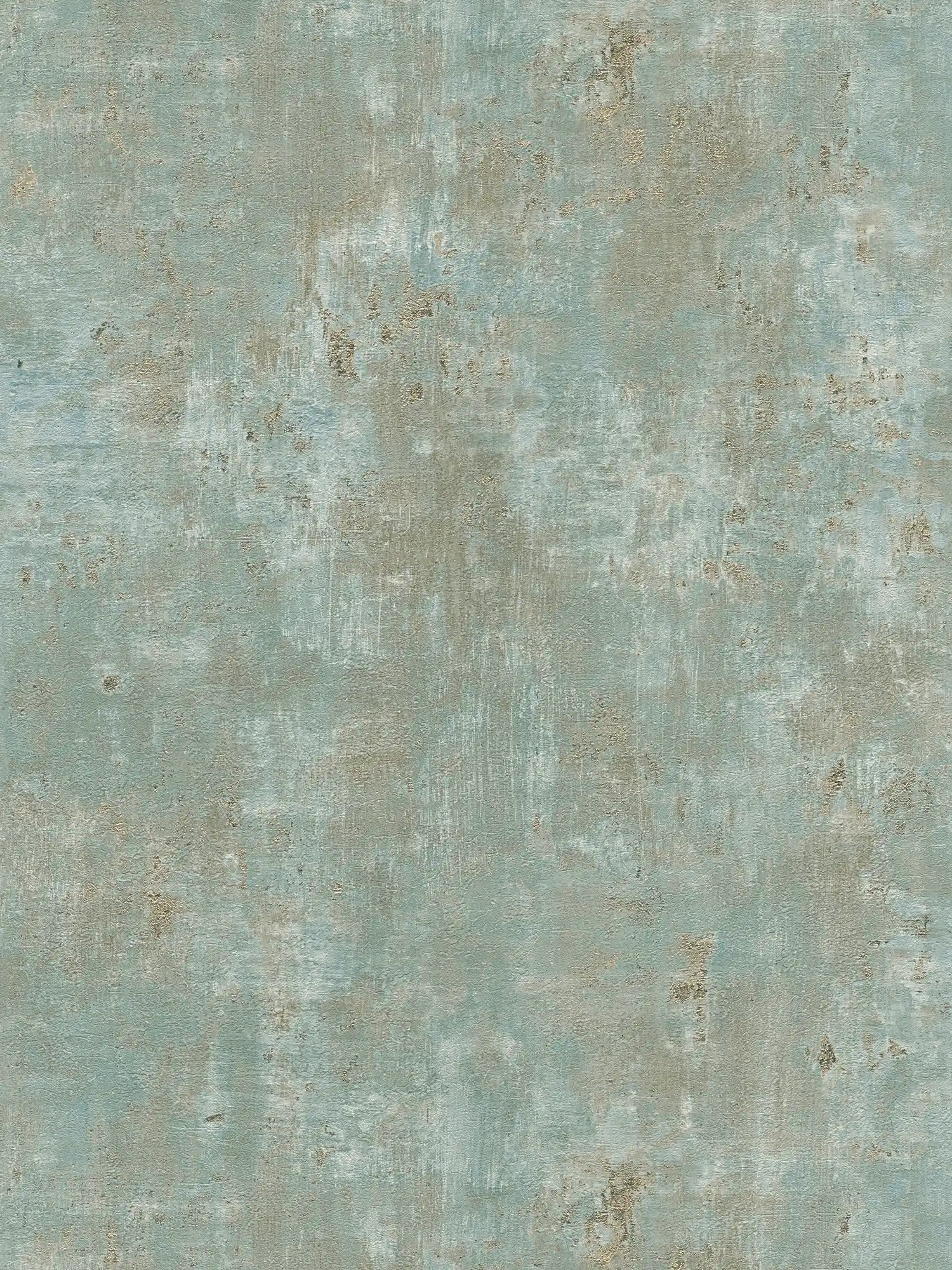 Non-woven wallpaper in rust look with accents - green, blue, gold
