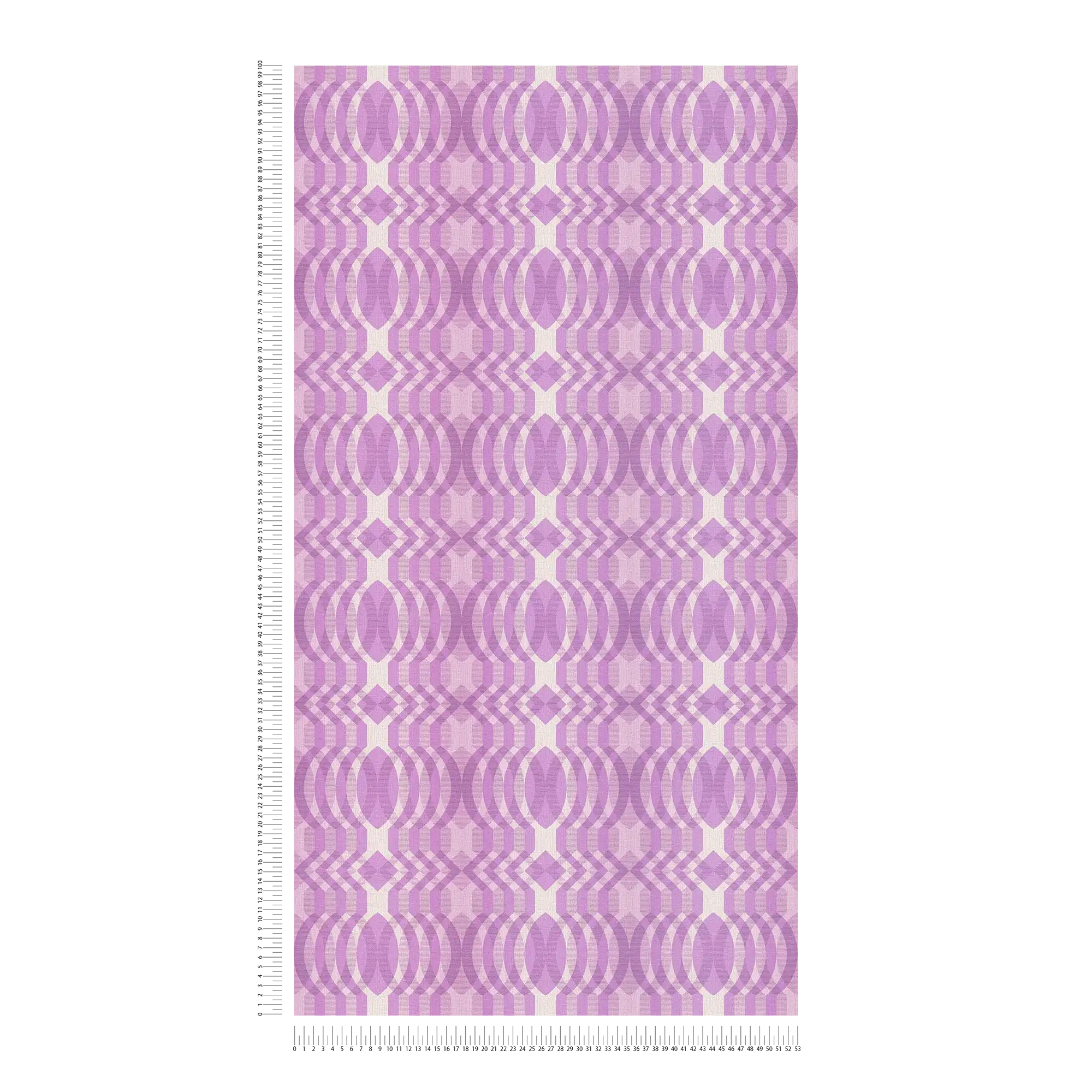             Non-woven wallpaper with geometric pattern in retro style - purple, cream, white
        