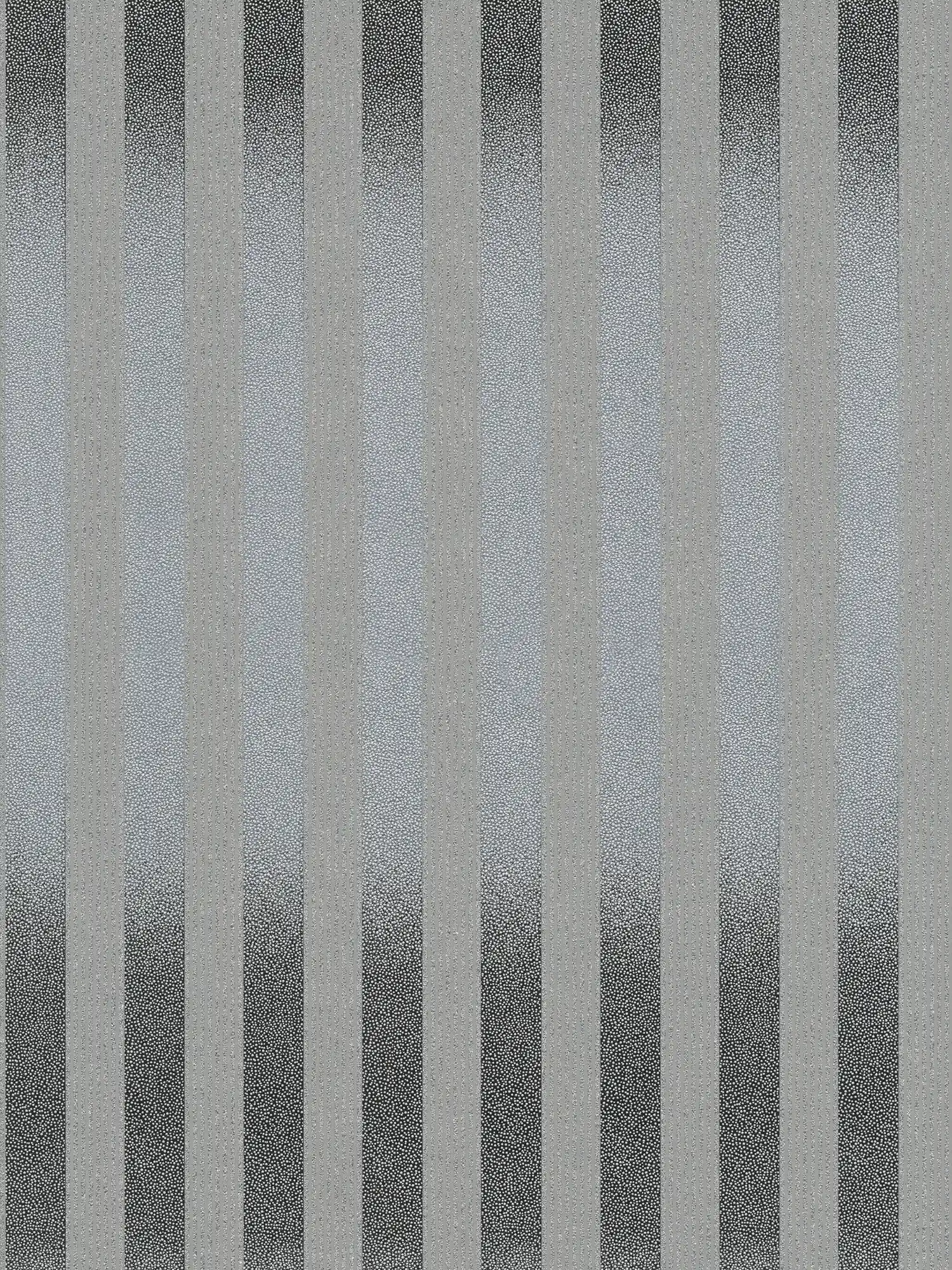 Papel pintado a rayas con motivo de puntos pequeños y degradado de colores - negro, gris
