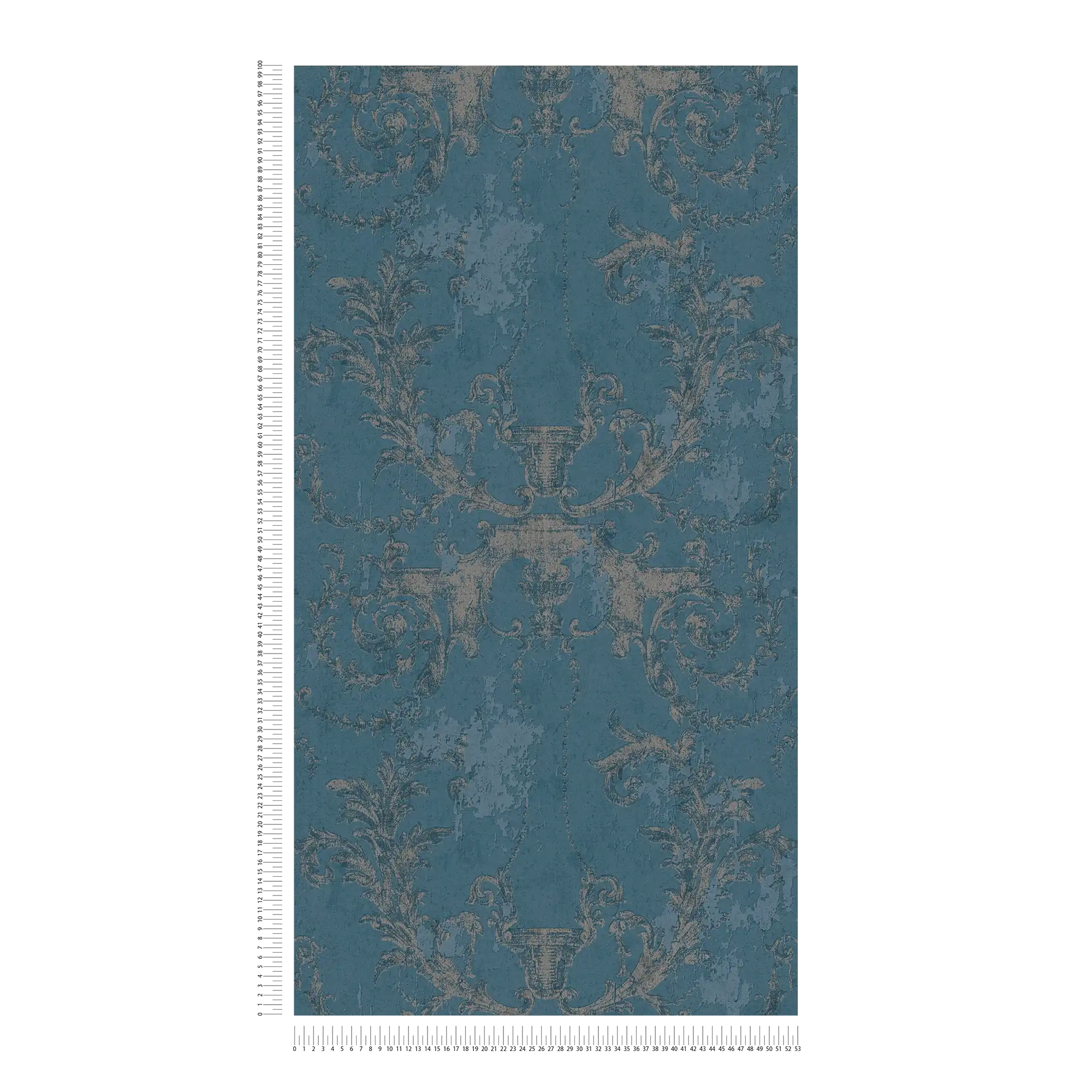             Ornament wallpaper vintage style & rustic - blue, silver
        