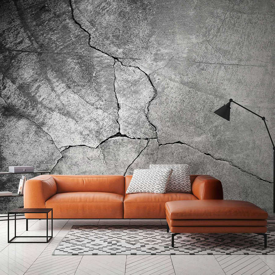 Photo wallpaper concrete wall with crack in 3D optics - grey
