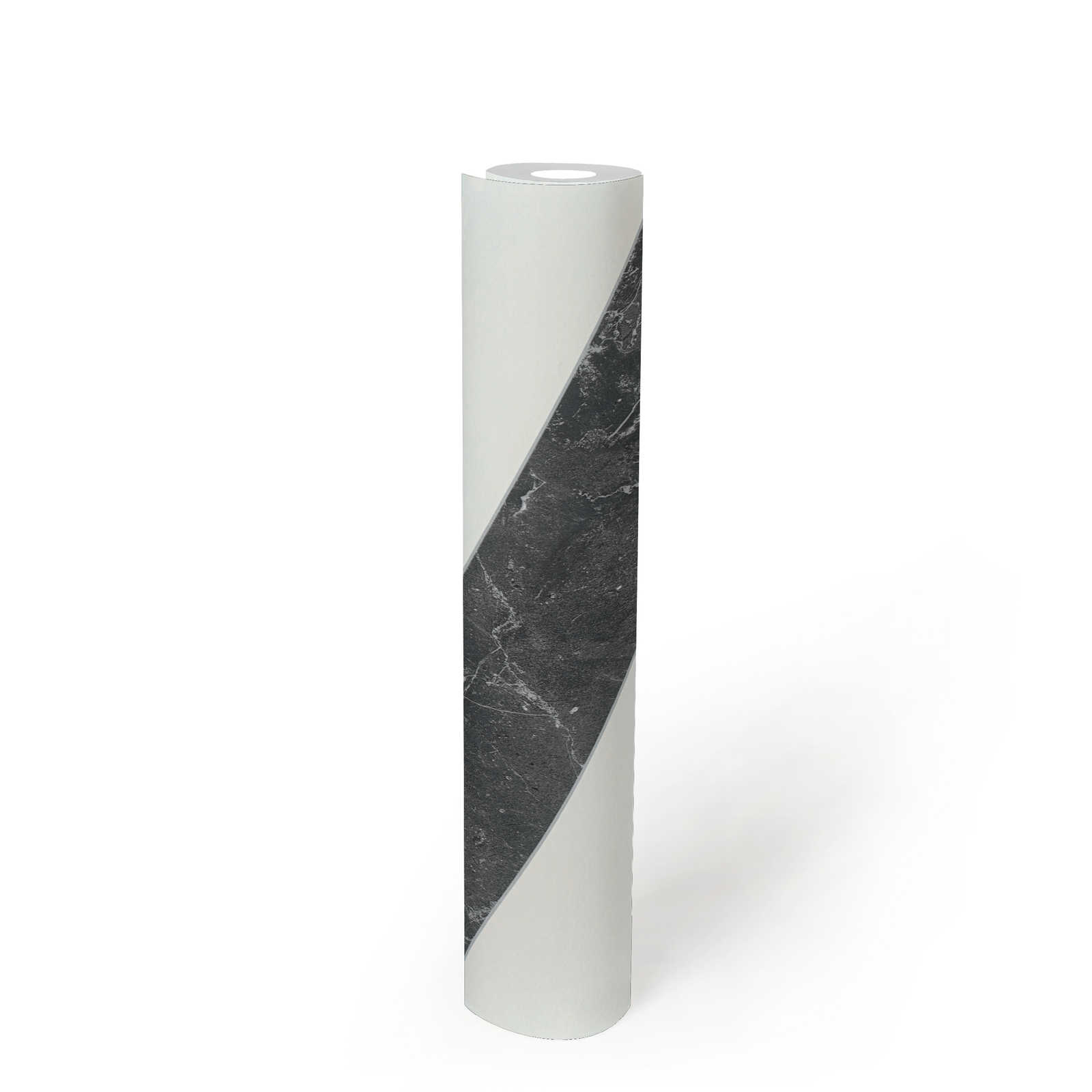             papier peint à rayures aspect marbre rayures horizontales noir et blanc design
        