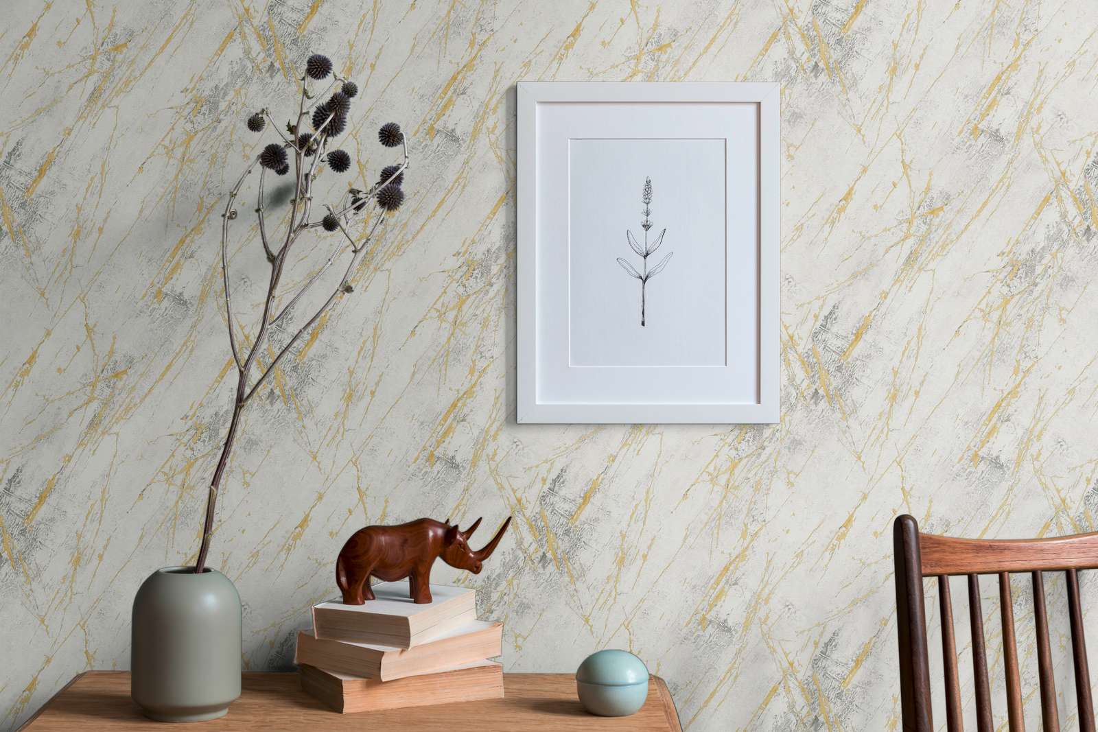             Papier peint marbre doré avec motif à texture métallique - blanc, métallique
        