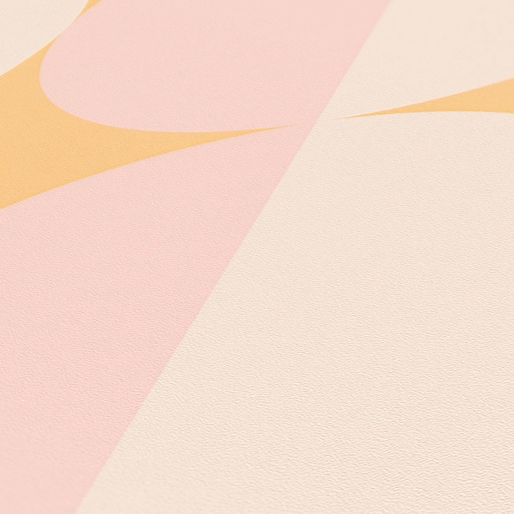             Carta da parati in tessuto non tessuto con motivo a cerchi dal design retrò - arancione, beige, rosa
        
