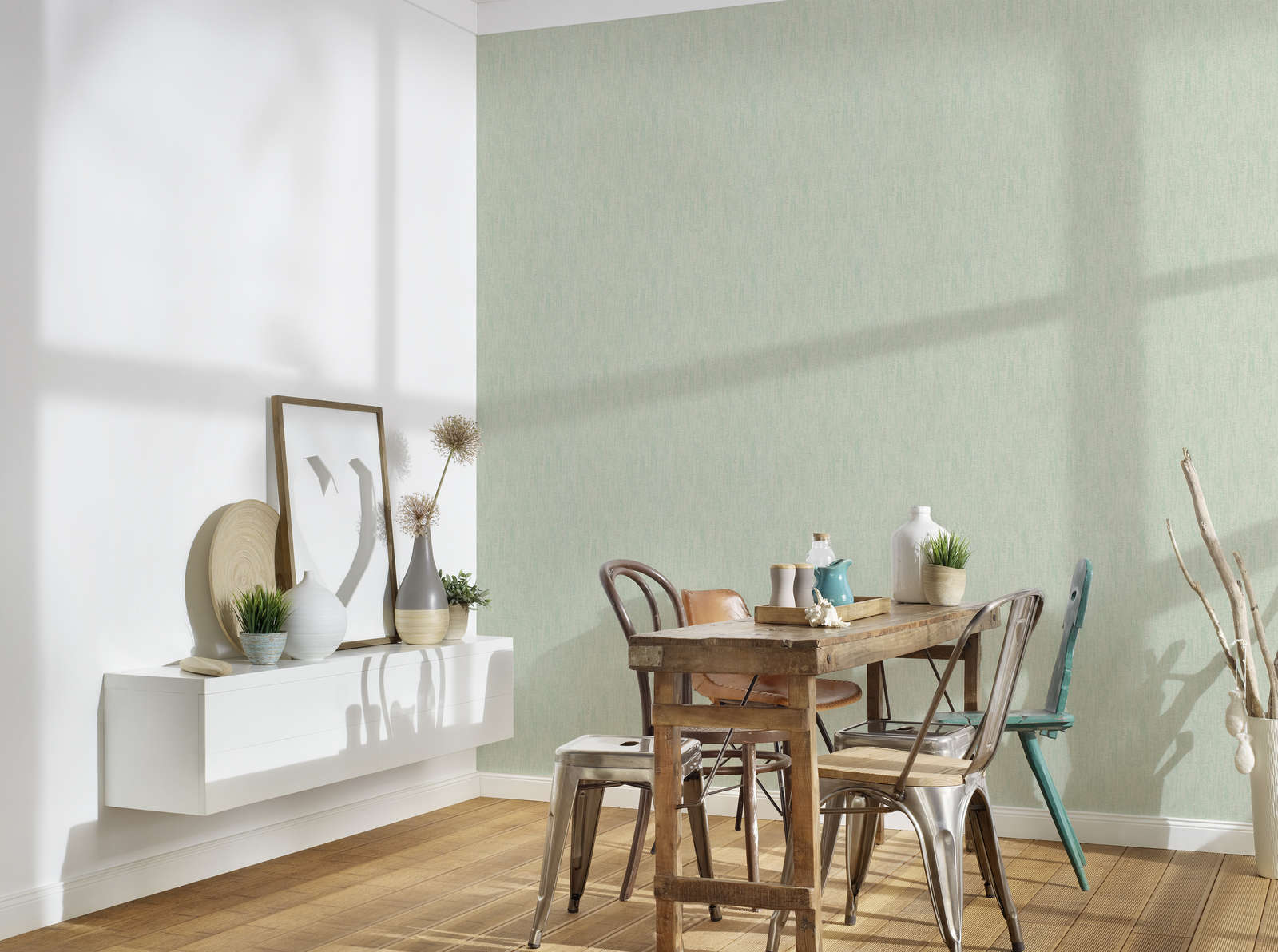             wallpaper mottled with colour hatching & textured pattern - green
        