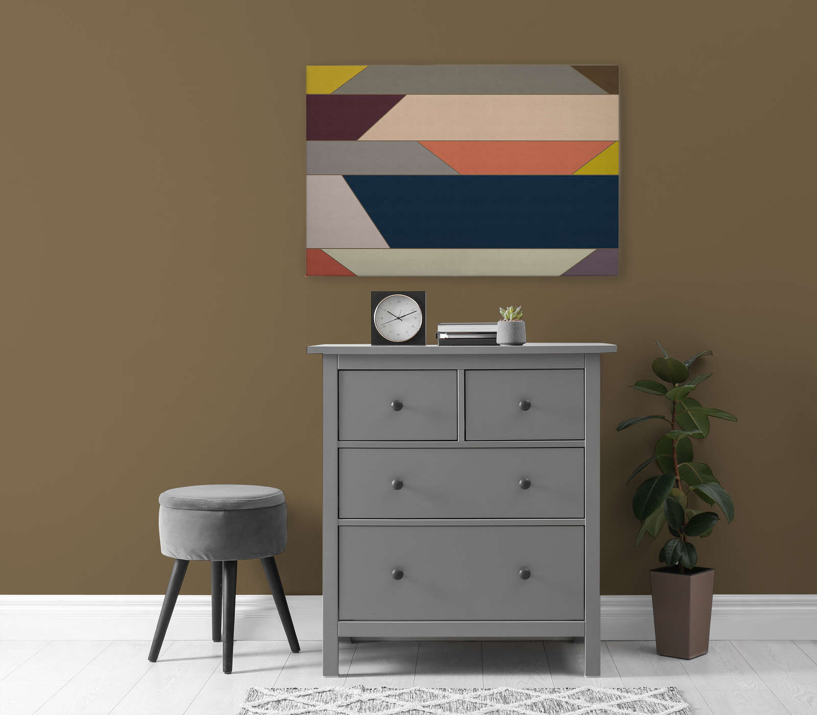             Geometrie 1 - Canvas schilderij met kleurrijk horizontaal streeppatroon - geribbelde structuur - 0,90 m x 0,60 m
        