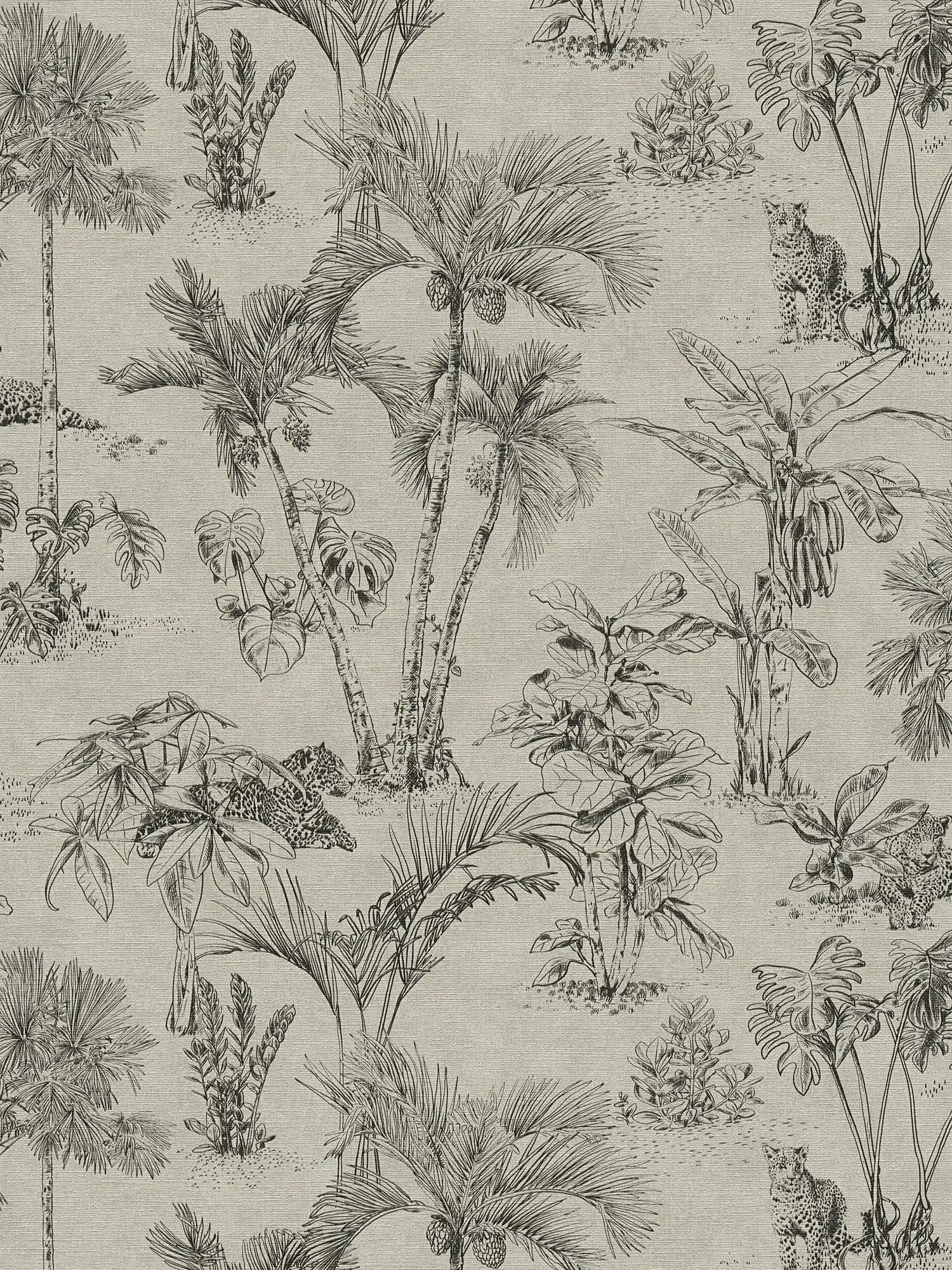 behang jungle patroon palmbomen in koloniale stijl - bruin, zwart
