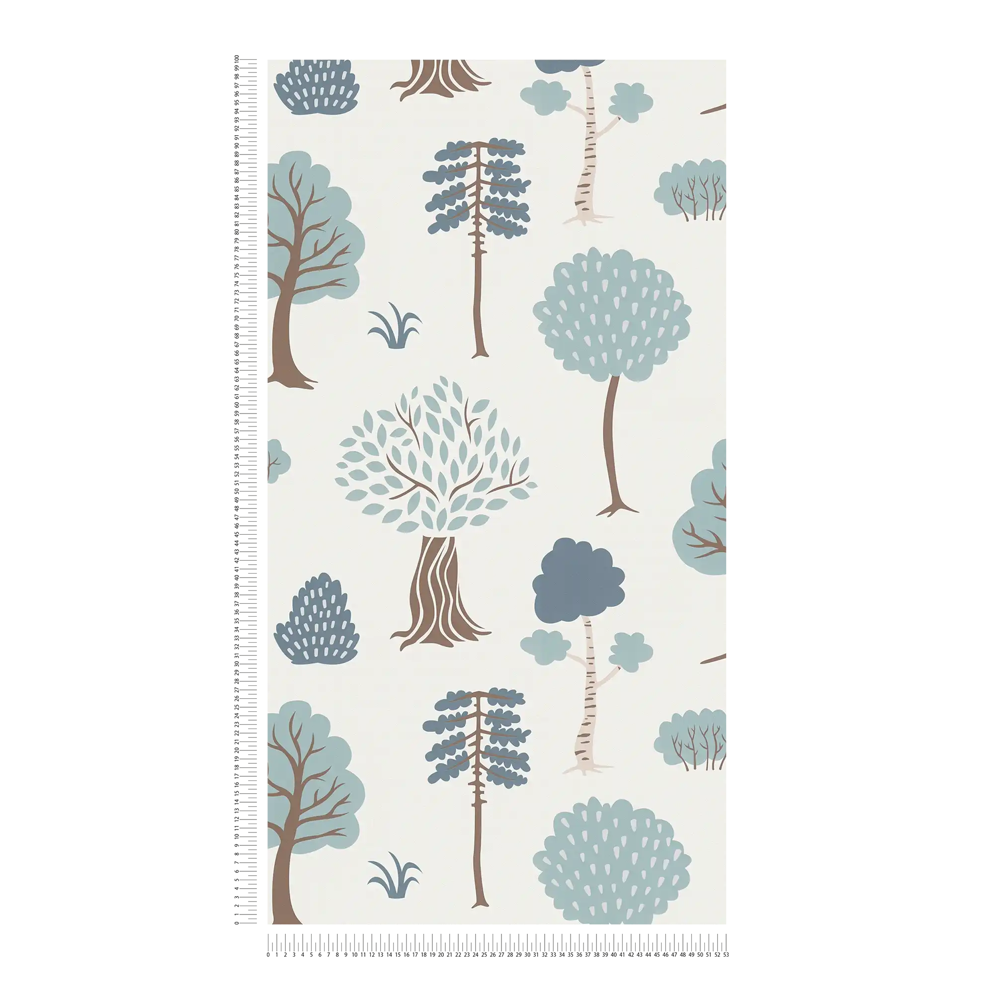             Non-woven wallpaper with minimalist forest motif with trees - cream, green, brown
        