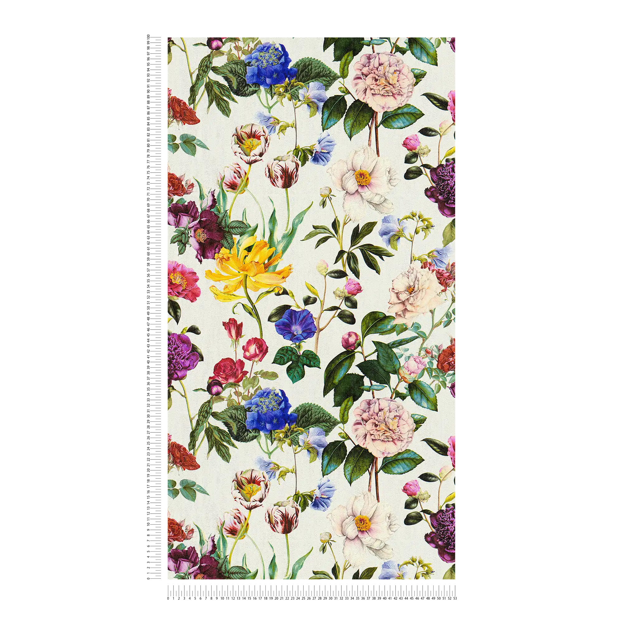             Papier peint fleuri avec des fleurs aux couleurs vives - multicolore, vert, gris
        