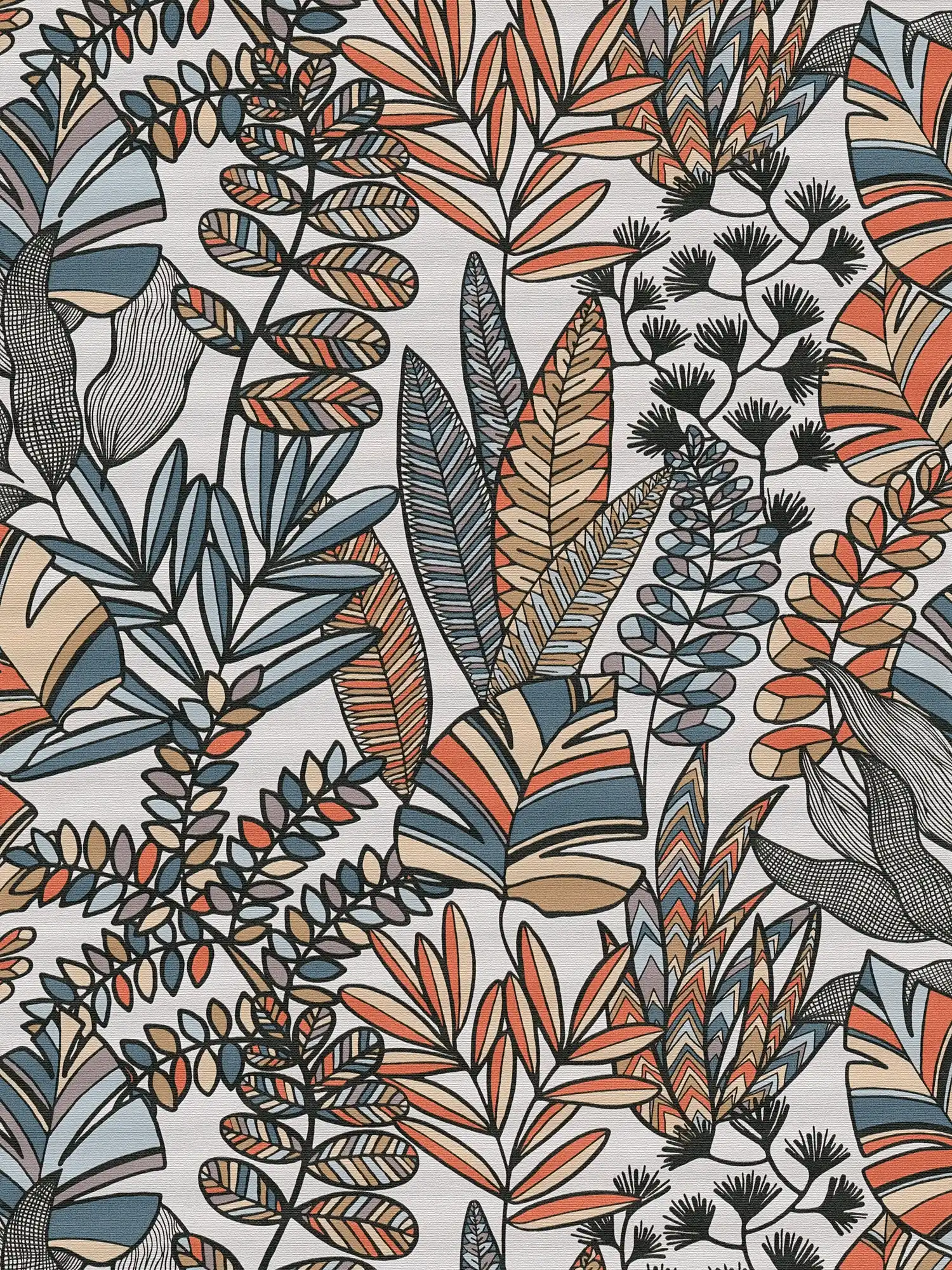 Non-woven wallpaper with bold colours in jungle look - white, black, orange
