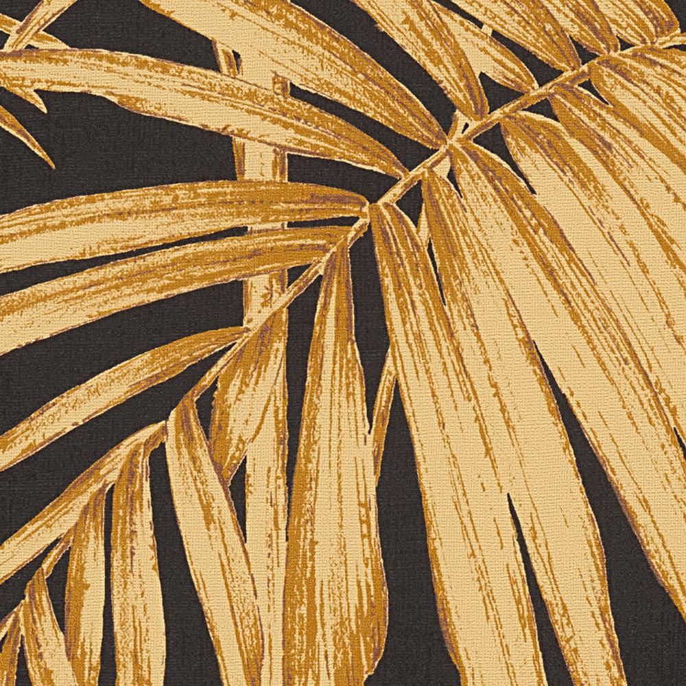             Natuurlijk Behang Palmbladeren, Bamboe - Goud, Zwart, Oranje
        