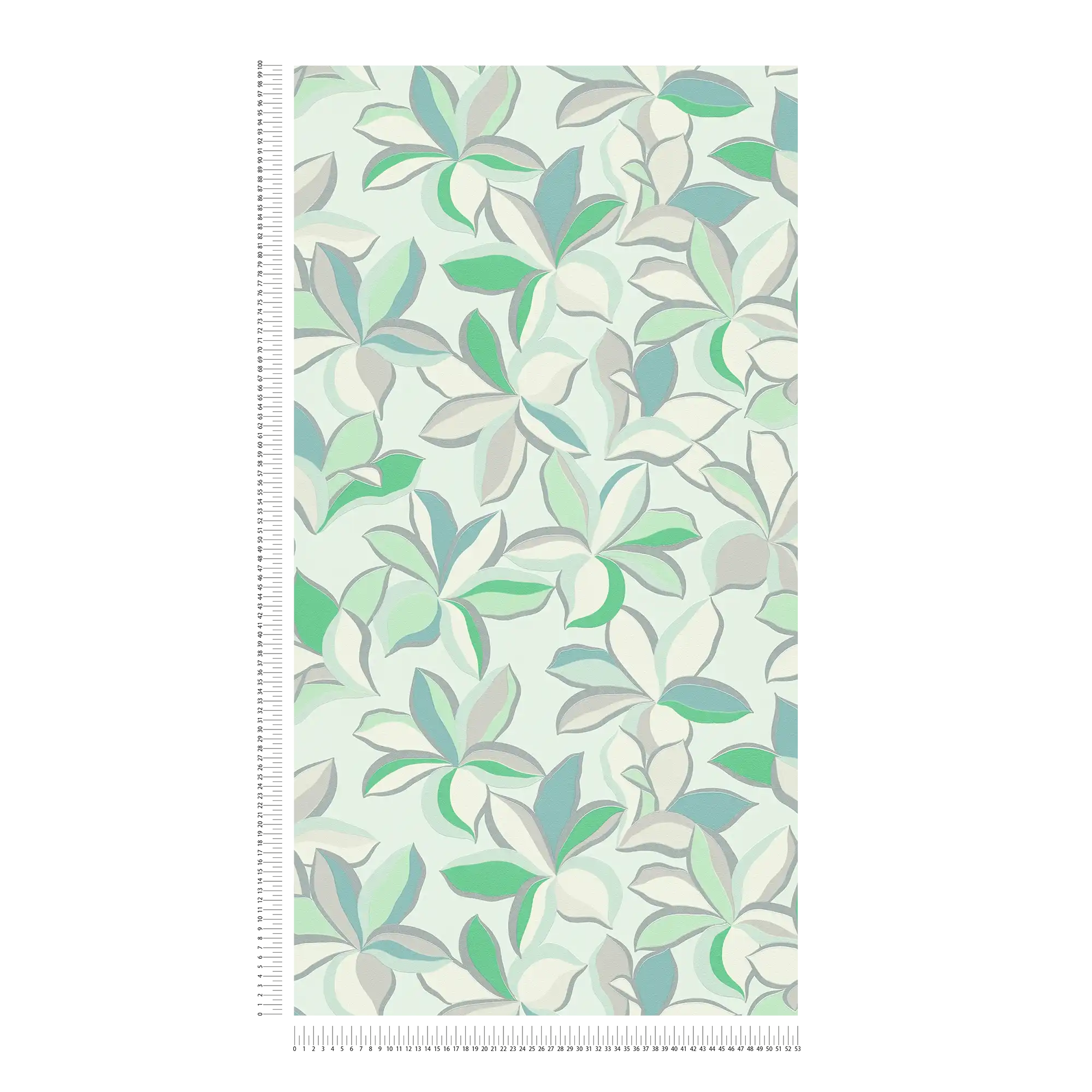             Floral non-woven wallpaper with glossy texture - green, grey
        