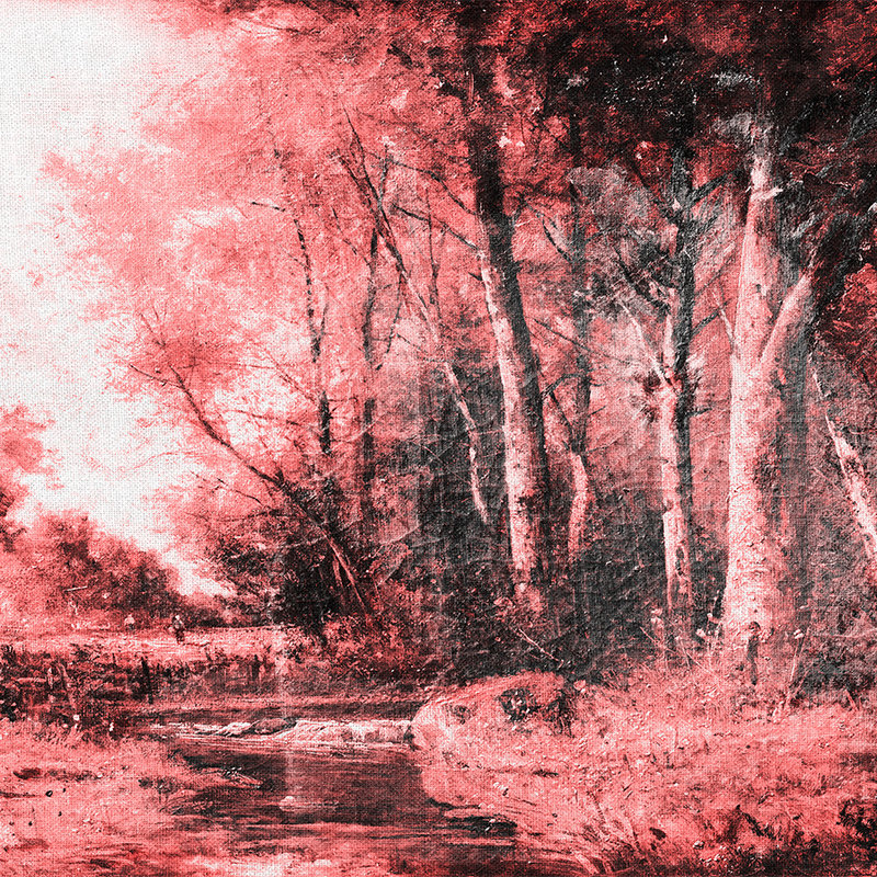 Pittura murale di paesaggio, panorama forestale - Rosa, bianco, nero
