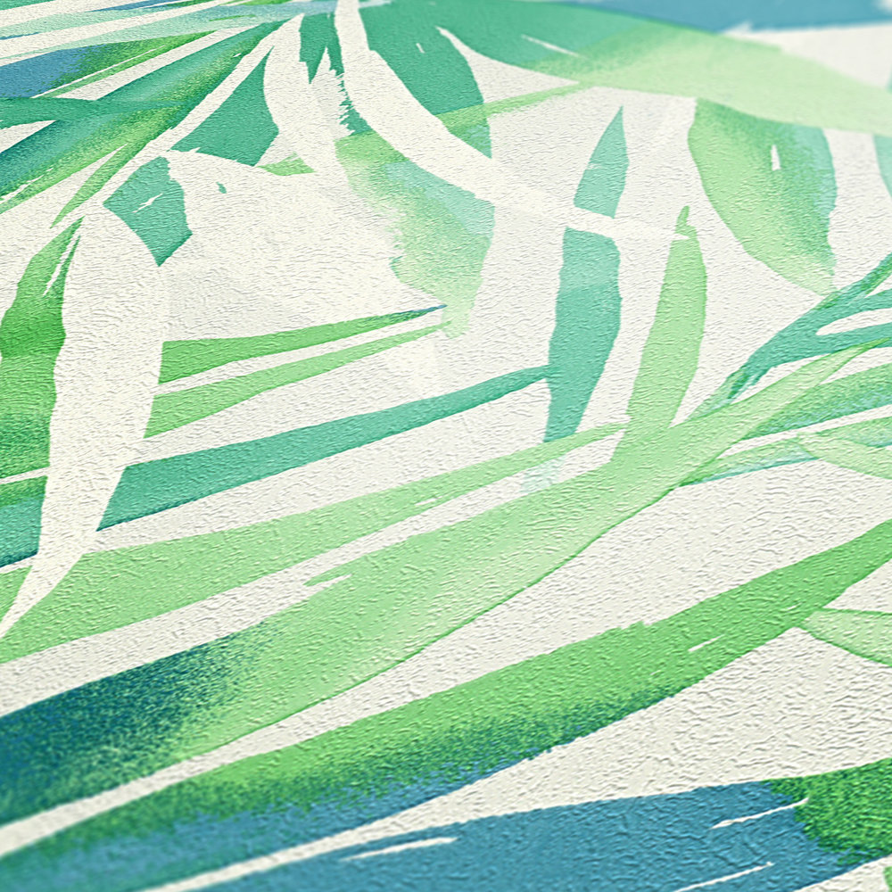             Carta da parati Jungle con motivi di foglie in stile acquerello - verde
        
