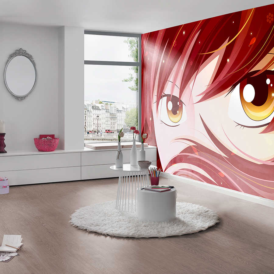 Manga mural redhead girl on mother of pearl smooth vinyl
