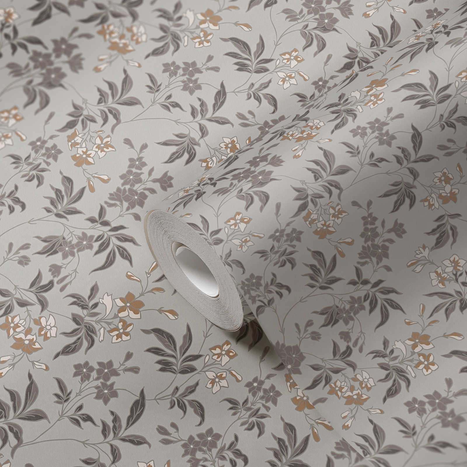            Floral pattern flowers and vines wallpaper - grey, brown, white
        