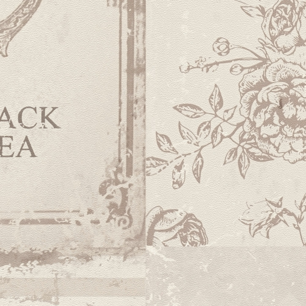             Carta da parati in stile country con collage Tea Time - grigio
        
