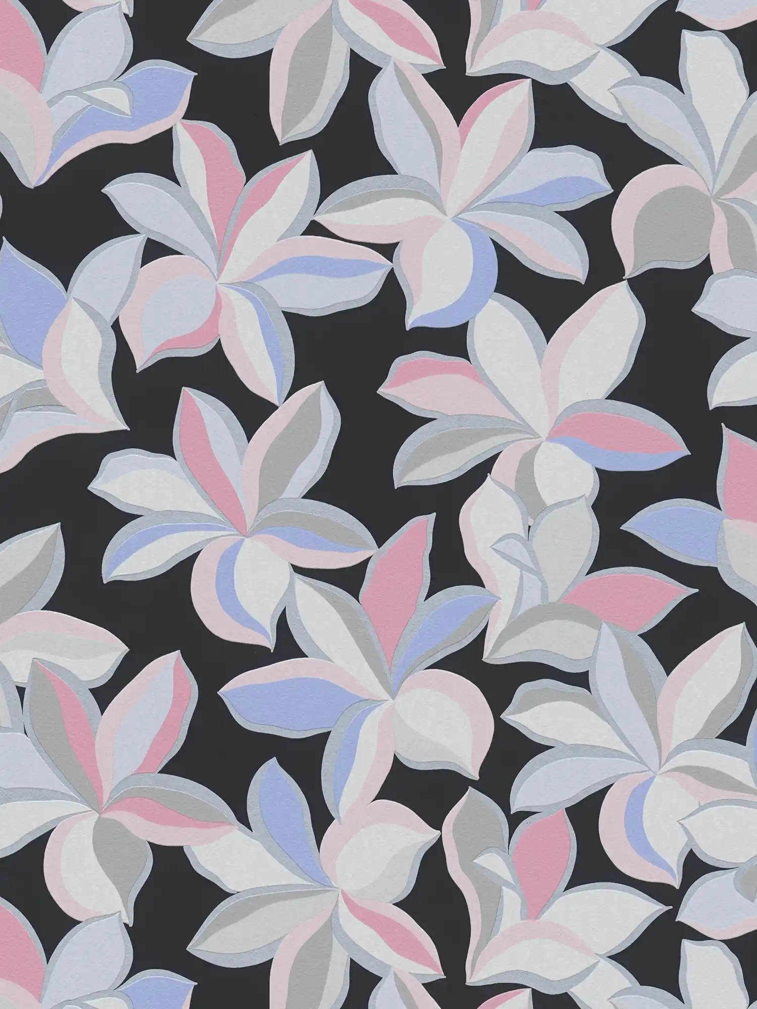 Floral pattern with glossy effect and fine texture - black, grey, pink
