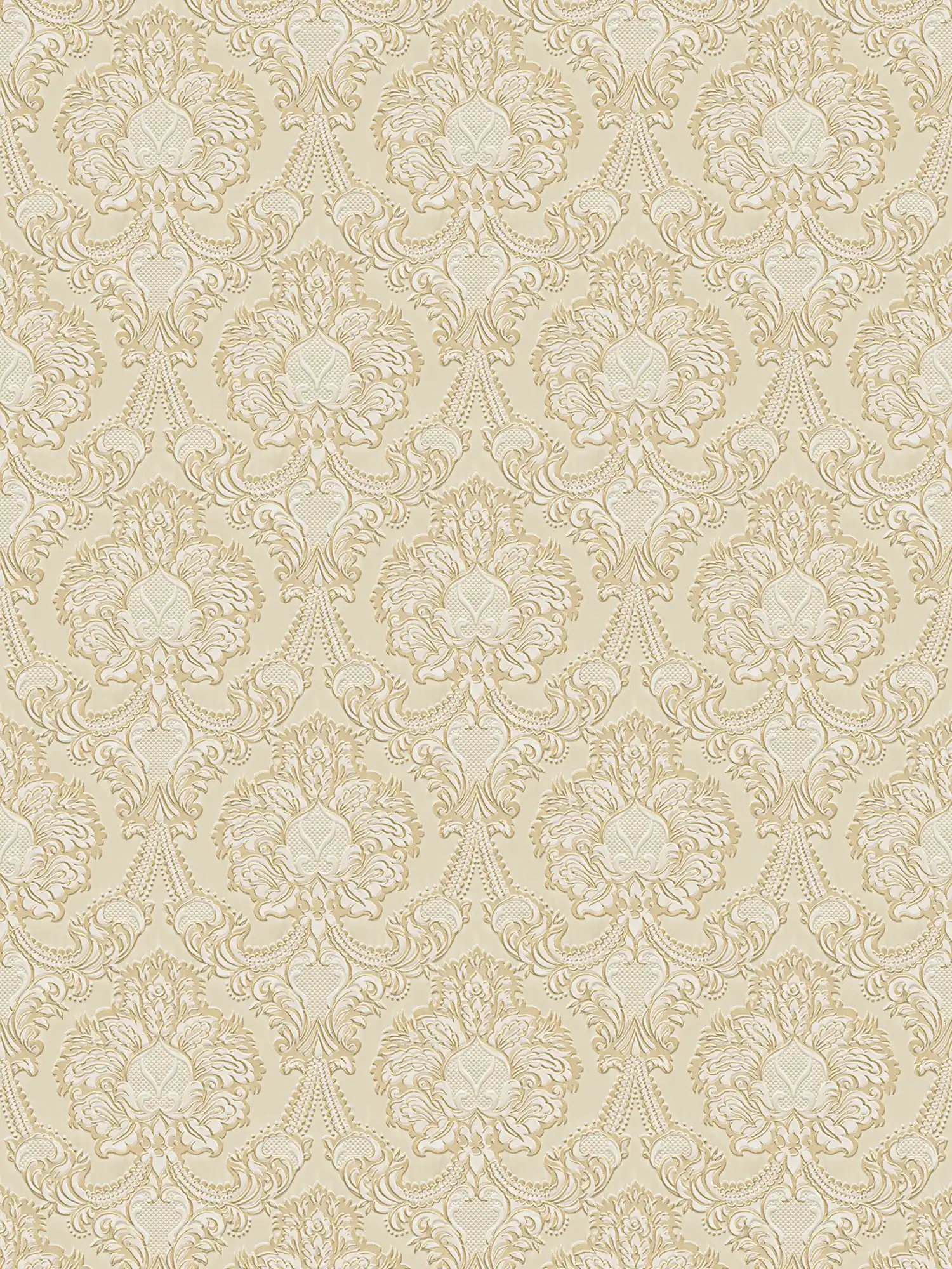 Opulent ornament wallpaper, golden accents - gold, beige, cream
