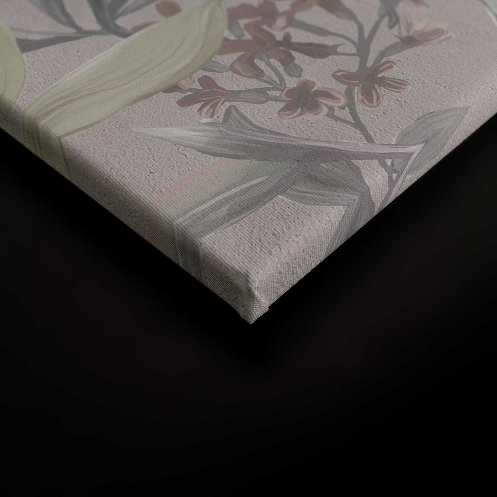             Pittura su tela Jungle floreale disegnata | grigio, bianco - 0,90 m x 0,60 m
        