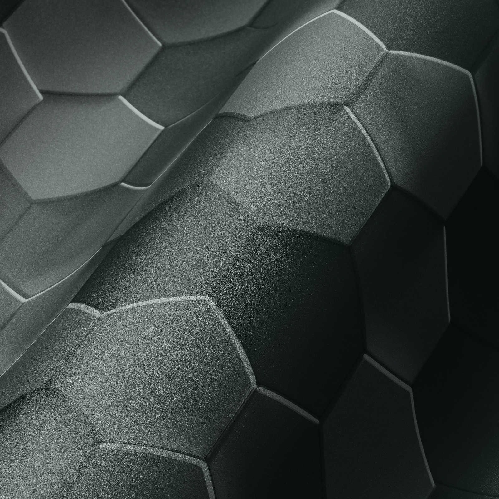             Papier peint hexagonal 3D motif graphique nid d'abeille - gris, noir
        