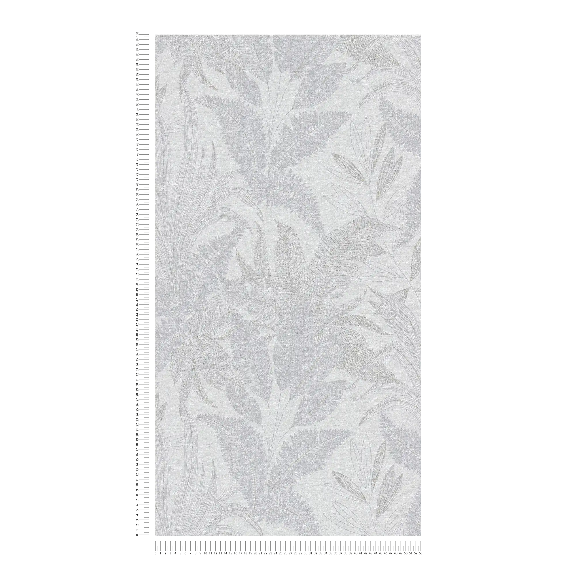             Non-woven wallpaper with jungle leaves - lightly textured pattern - grey, cream, gold
        