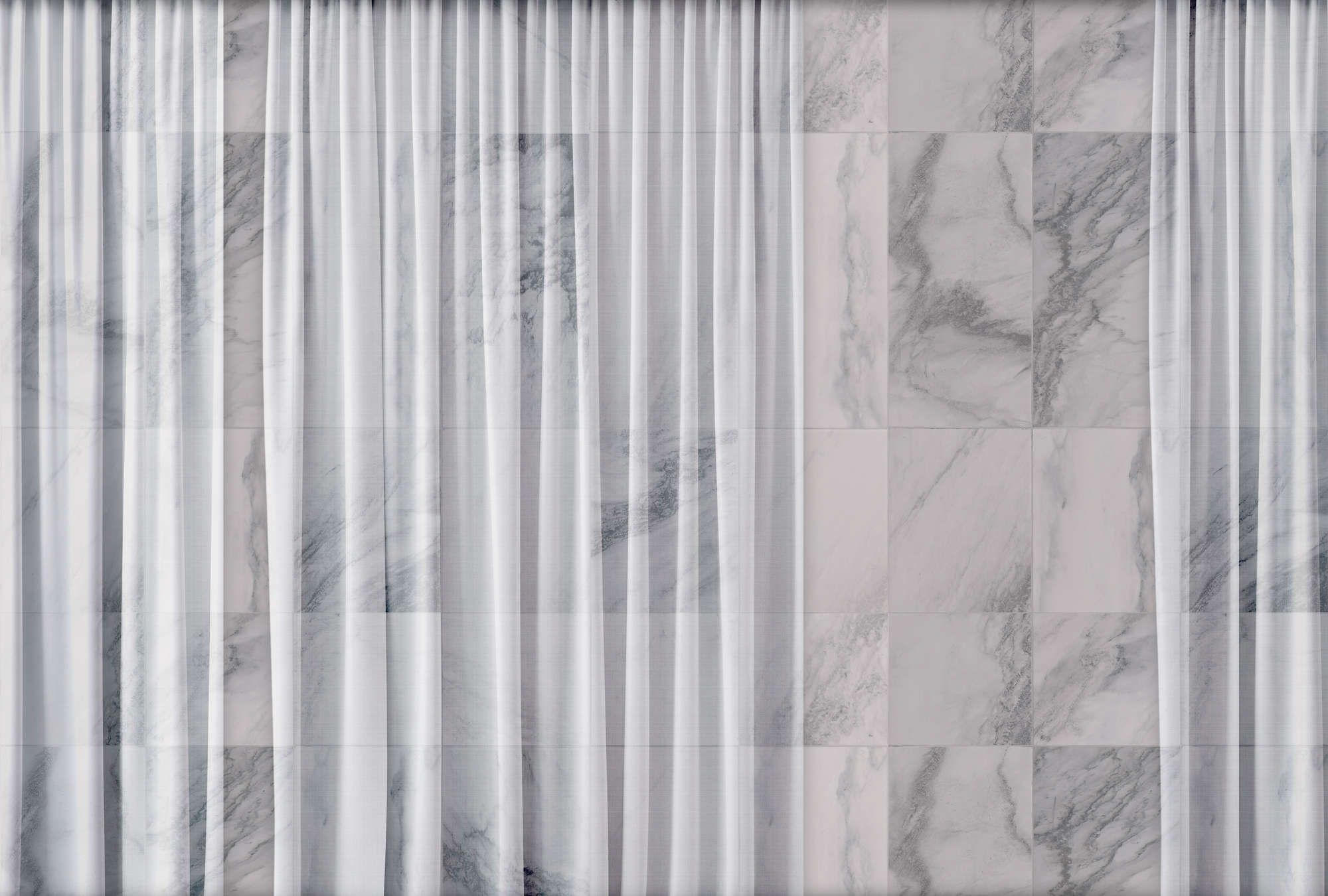             Photo wallpaper »nova 1« - Subtle falling white curtain in front of marble wall - Smooth, slightly shiny premium non-woven fabric
        