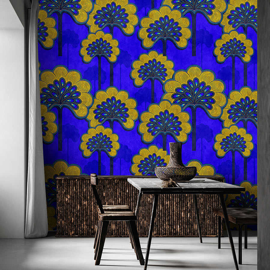 Dakar 1 - African Textile Pattern Blue & Yellow Wallpaper
