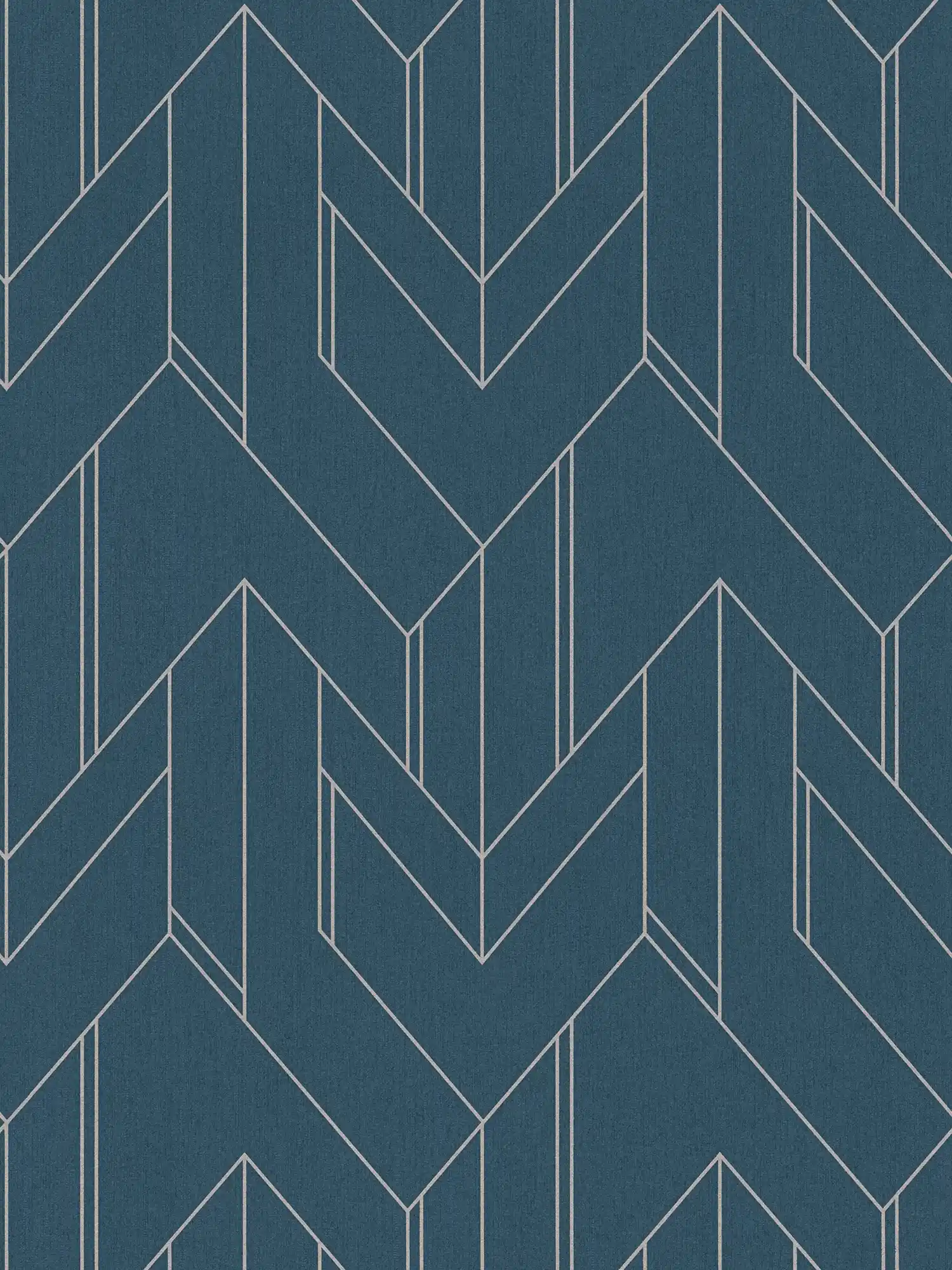 Donkerblauw behang met zilver grafisch patroon & glanzend effect - Blauw, Metallic
