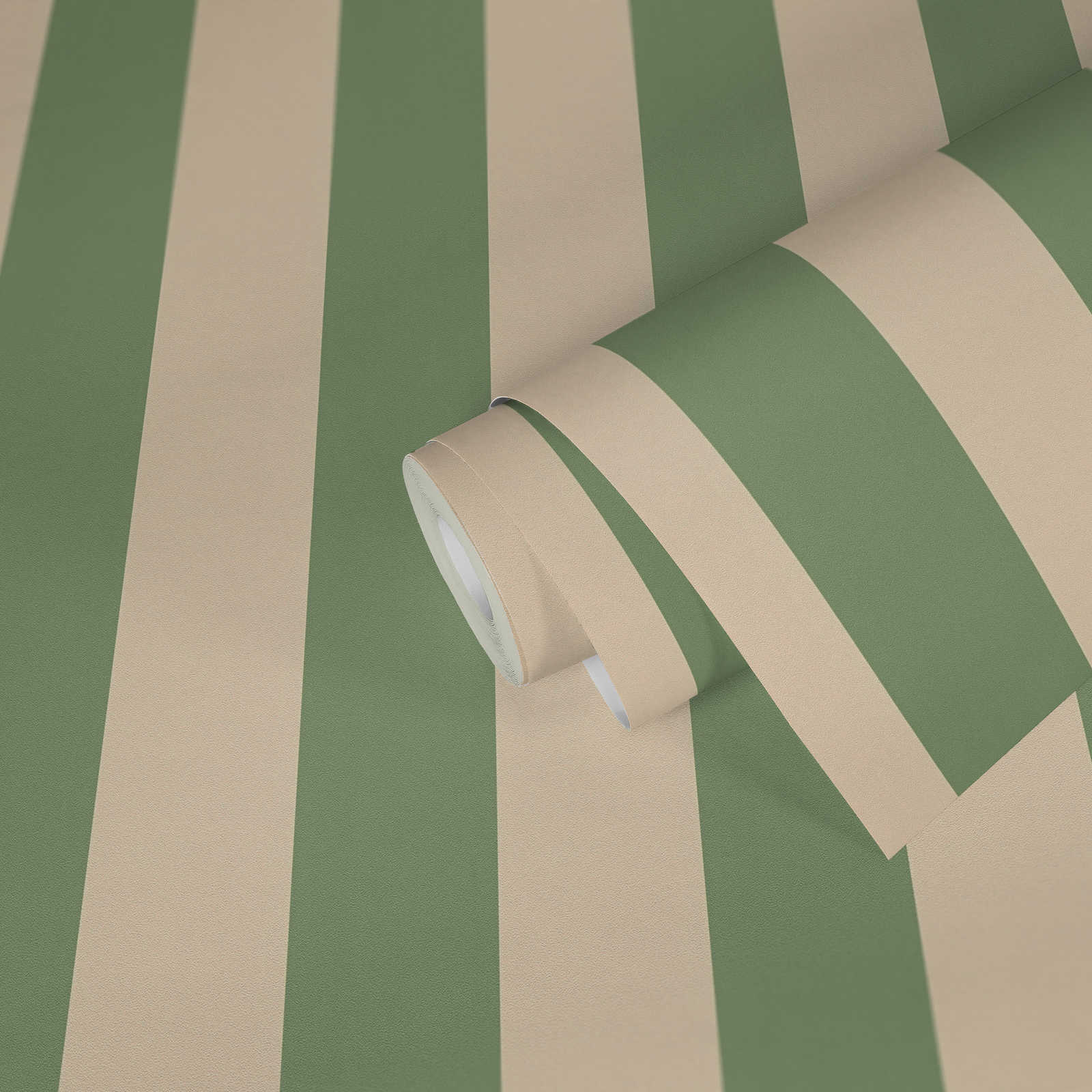             Non-woven wallpaper with block stripes and light structure - beige, green
        