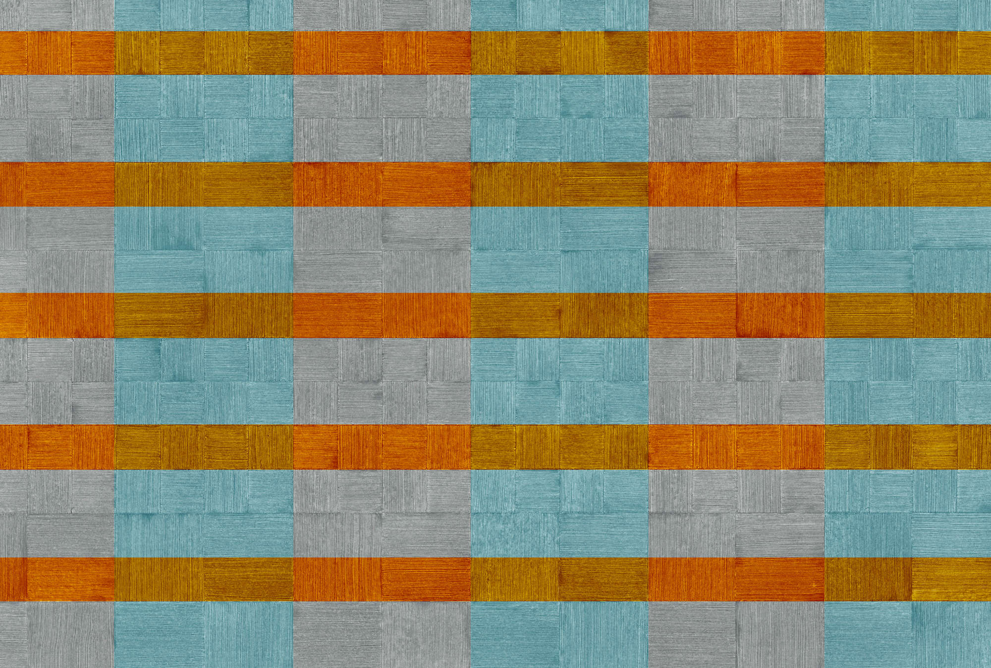             Papier peint rayures, motifs structurés, à carreaux - bleu, gris, orange
        