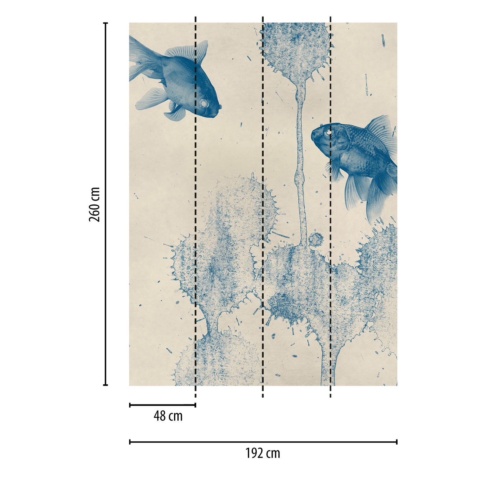             Carta da parati blu stretta a forma di pesce - Beige, Blu
        