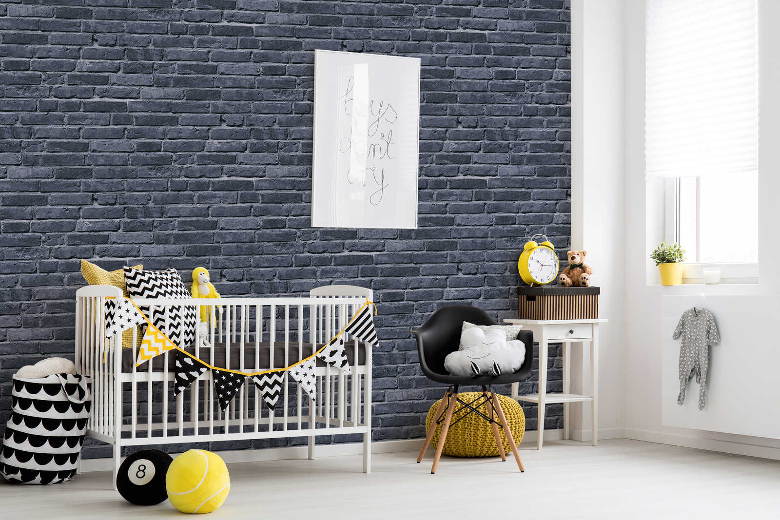             Papier peint chambre enfant imitation pierre - noir, gris
        