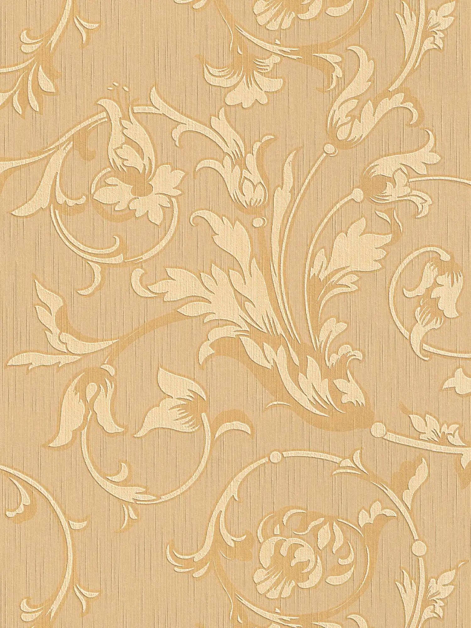 Baroque wallpaper with ornaments silk textile look - orange, beige
