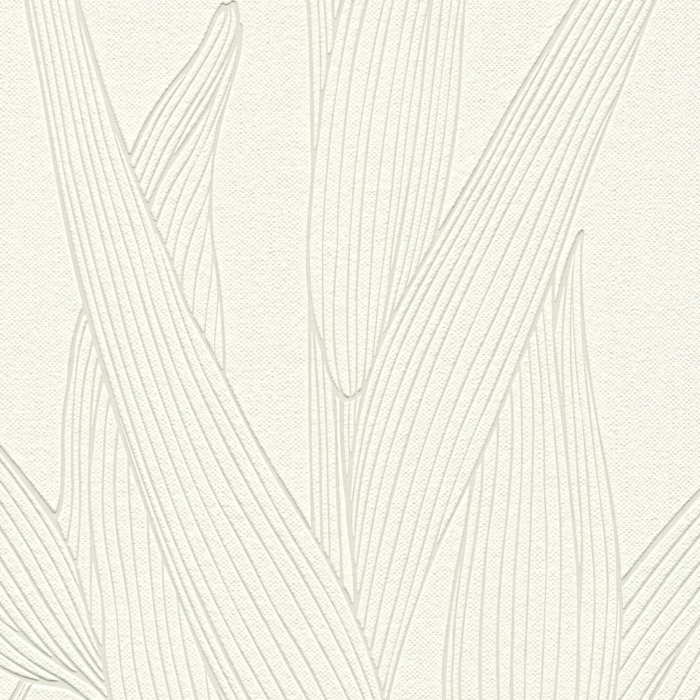             Carta da parati testurizzata con disegno di foglie - beige, bianco
        