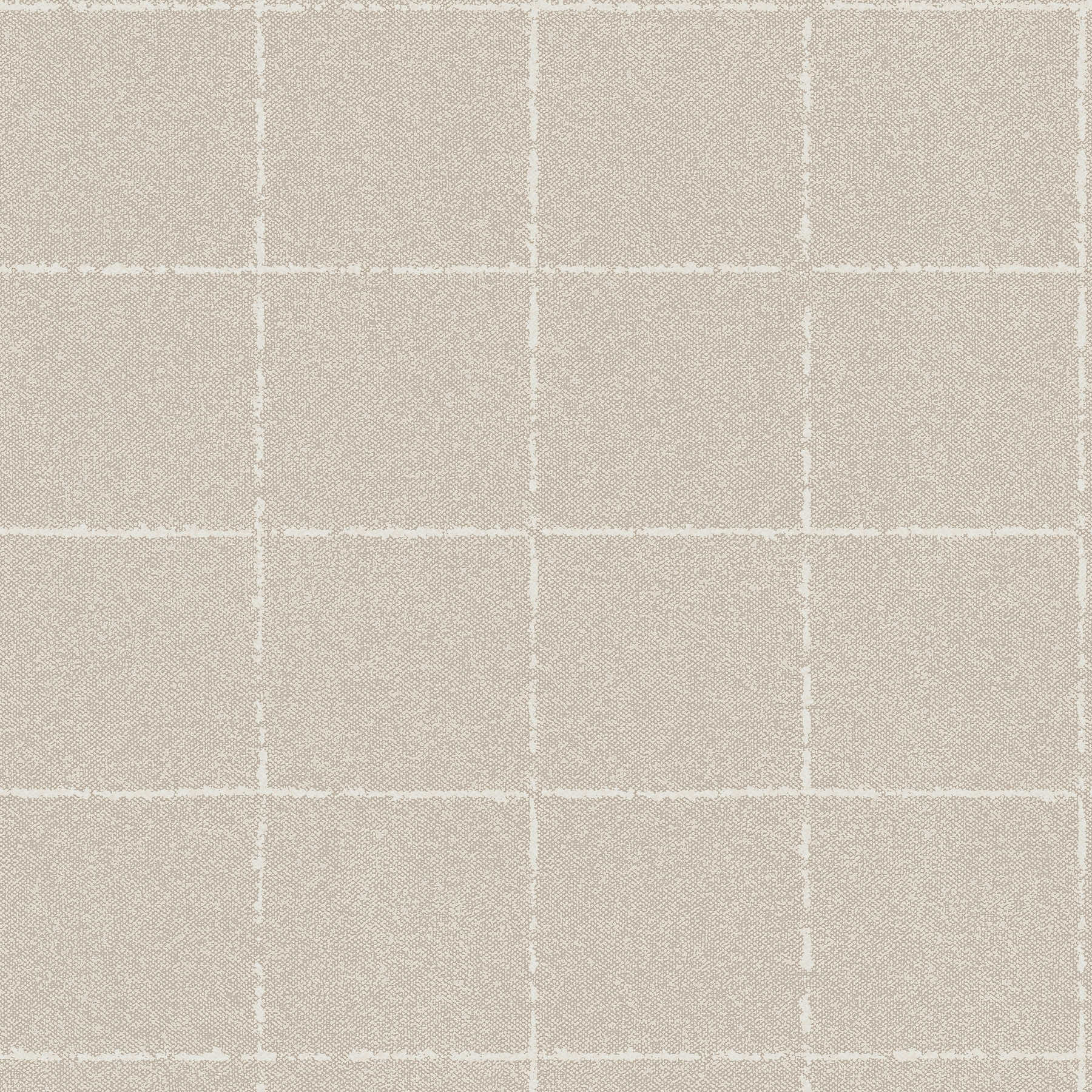         Checkered wallpaper in textile optics, textured - beige, cream, brown
    