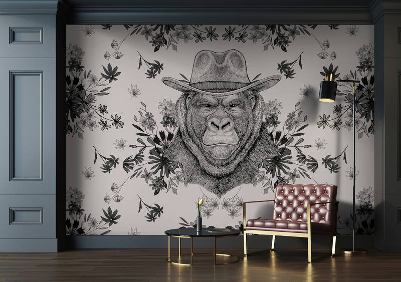             Design wall mural gorilla in drawing style - grey, black
        