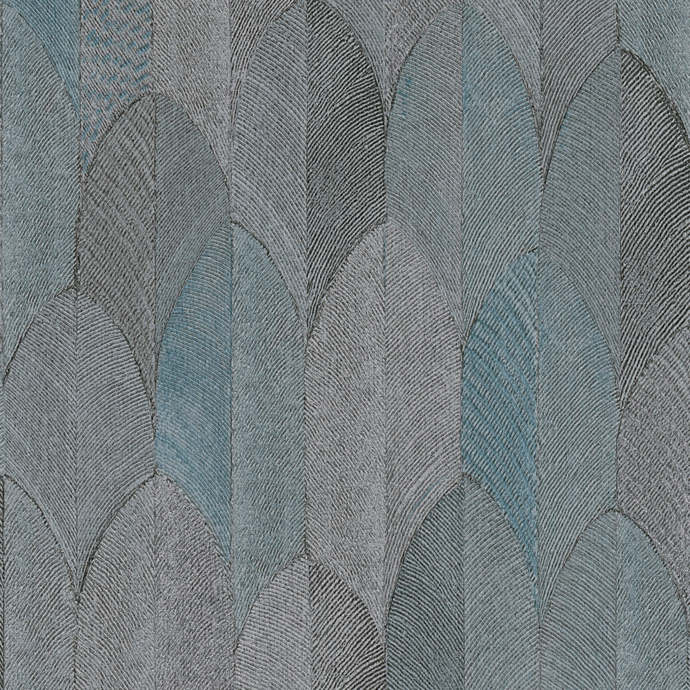             Papier peint design symétrique avec effet métallique - gris, bleu, noir
        