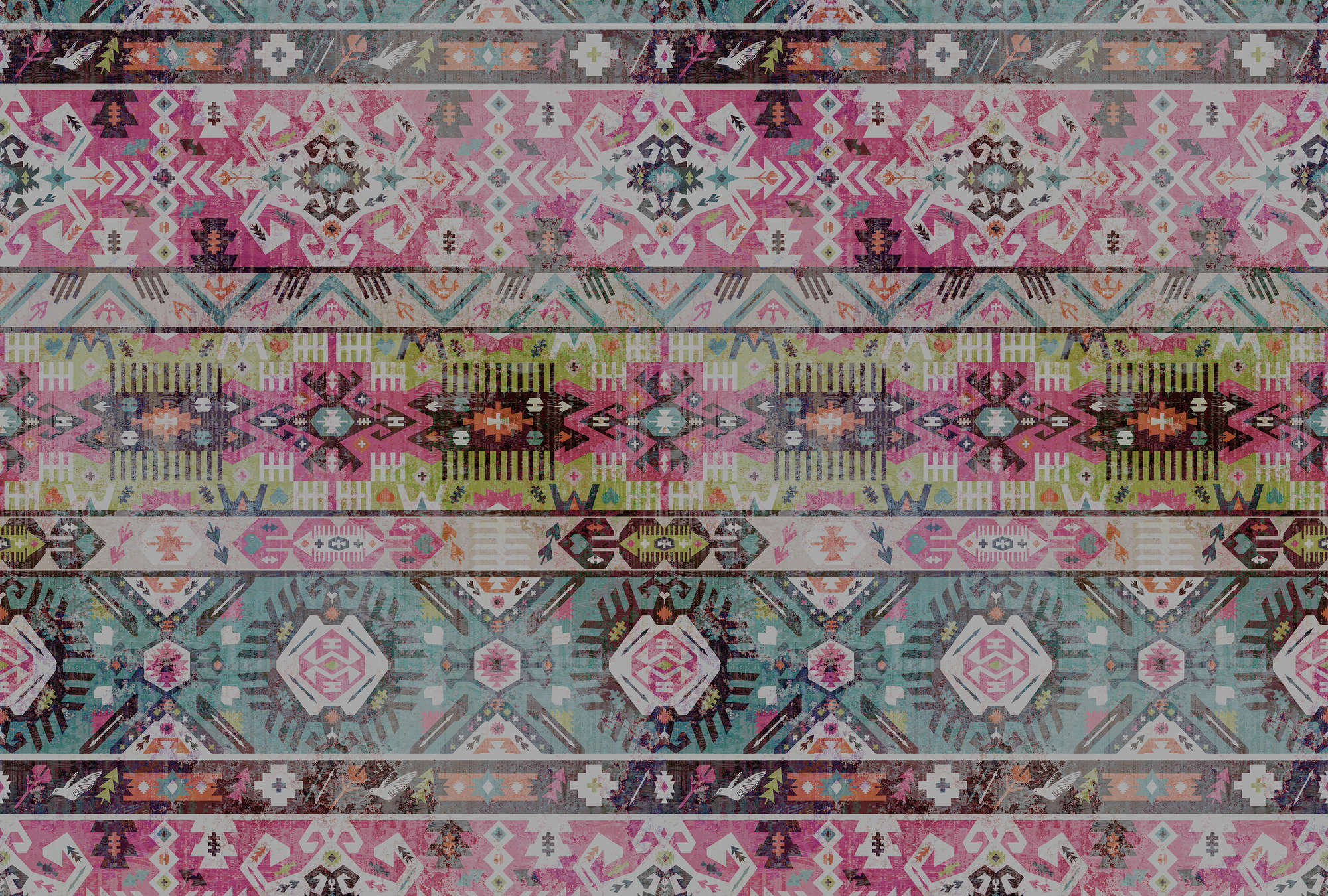             Papier peint Ethno-textile, géométrique - rose, vert
        