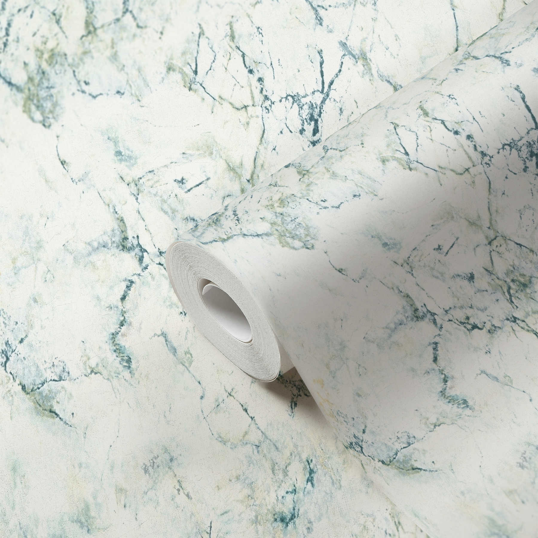             Non-woven wallpaper with fine marble look - white, grey, black, blue
        